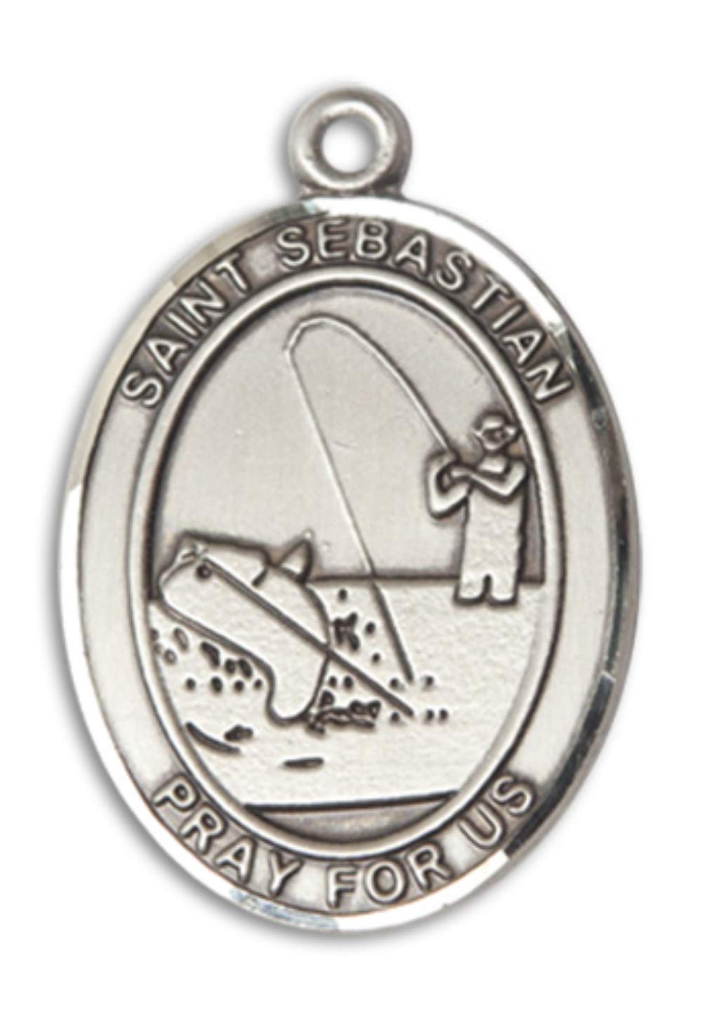 Men's Sterling Silver Oval Saint Sebastian Fishing Medal - Handmade in USA with Chain Options - Perfect for Fishing Enthusiasts & Religious Gifts