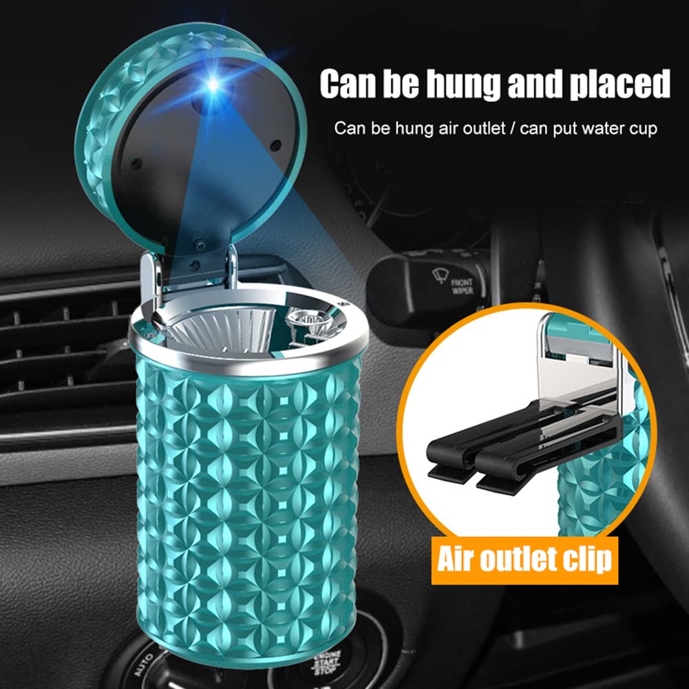 Portable Car Ashtray with Lid - Windproof & Smell Proof Mini Trash Can for Cars, Universal Car Holder Accessory with Blue LED Light Indicator (White & Purple Crystal Diamond Design) - Perfect for Road Trips, Commuting & Keeping Your Vehicle Clean