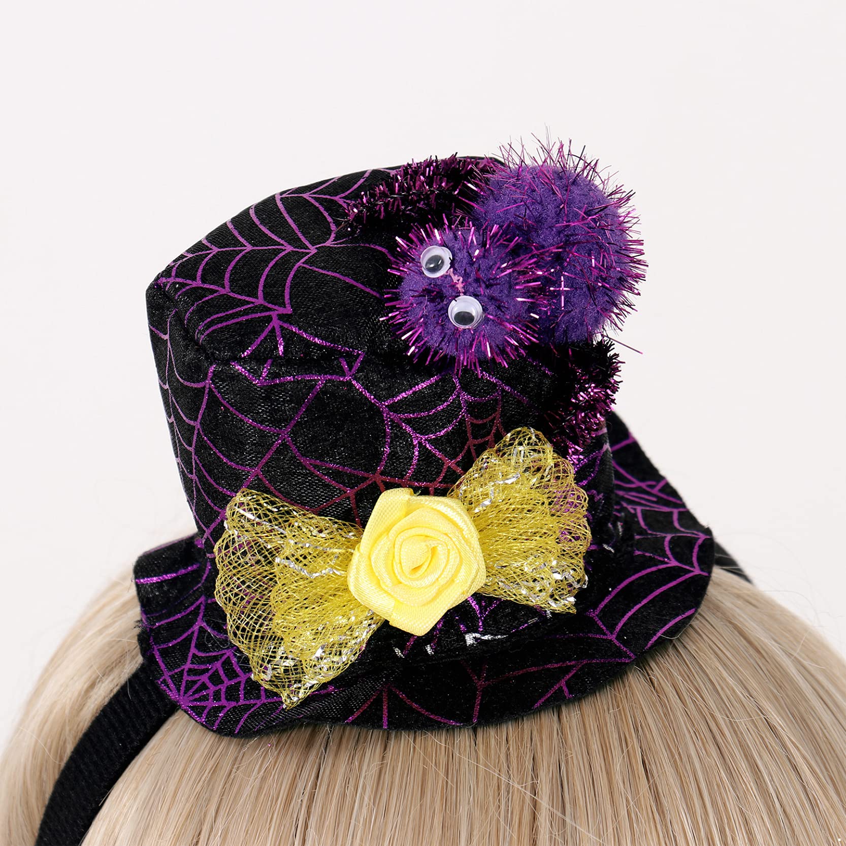 Halloween Spider Web Witch Hat with Lace Veil - Gothic Top Hat Headband for Costume Parties, Masquerade Balls & Dress Up - Elegant Hair Accessories for Women (Perfect for Halloween, Cosplay & Themed Events)