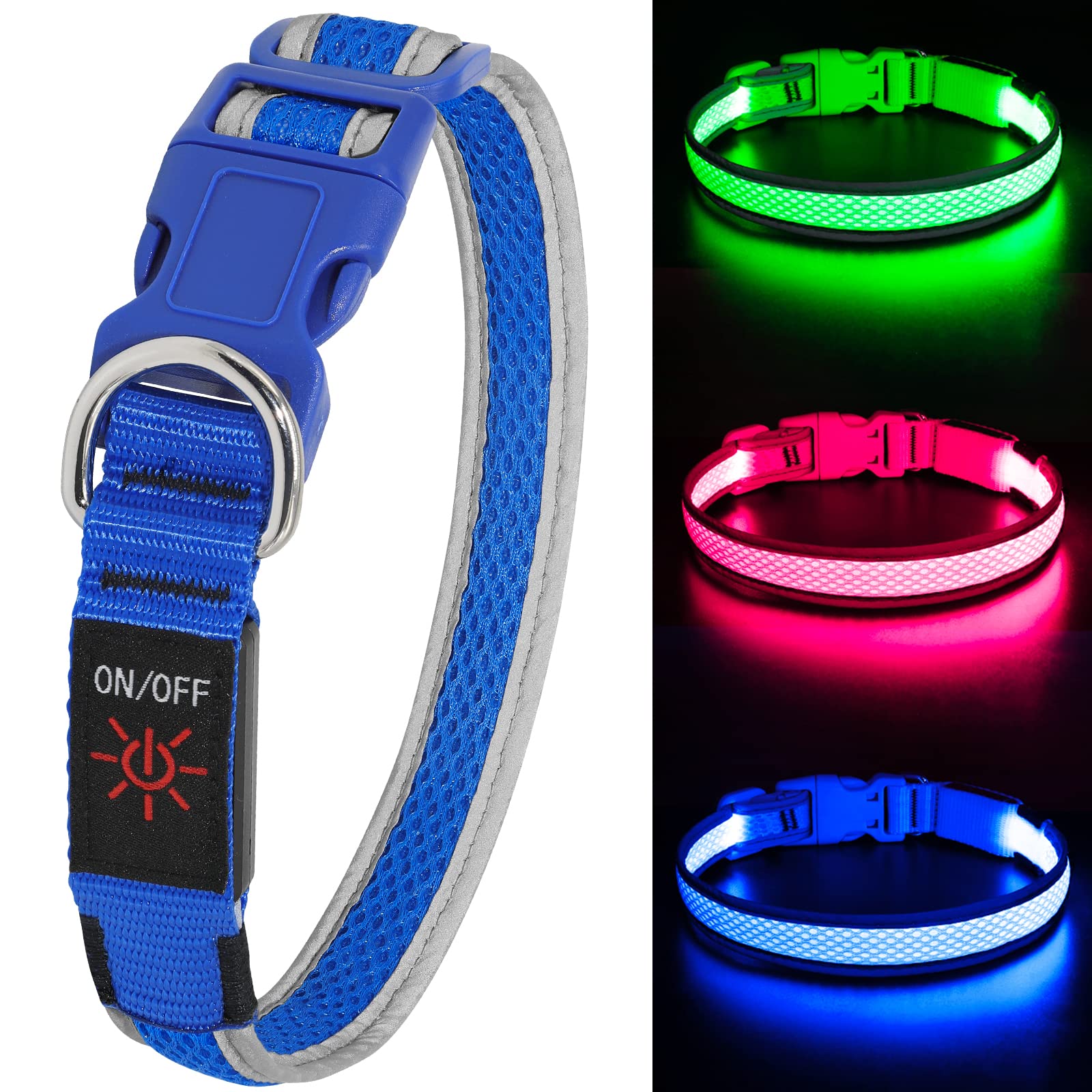 DLitk Rechargeable LED Dog Collar with Micro USB - Adjustable Light Up Safety Collar for Medium & Large Dogs (Blue) - Perfect for Night Walks, Jogging & Outdoor Adventures