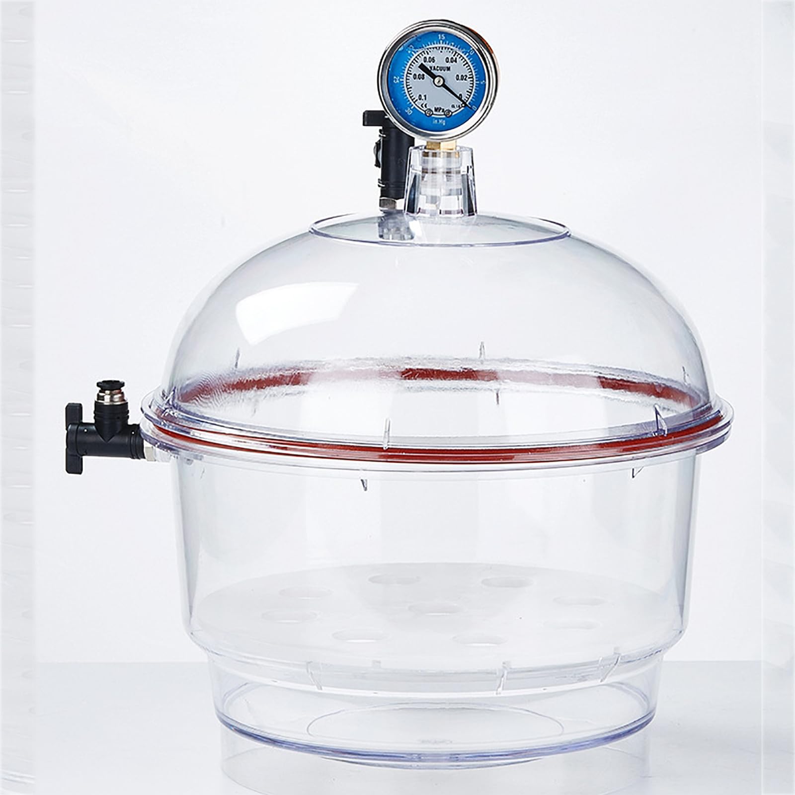 Premium Transparent Plastic Vacuum Desiccator with Double Vacuum Valve & Pressure Gauge - Laboratory-Grade Airtight Seal for Anti-Oxidation | Ideal for Research Labs, Graduate Studies & Chemical Storage