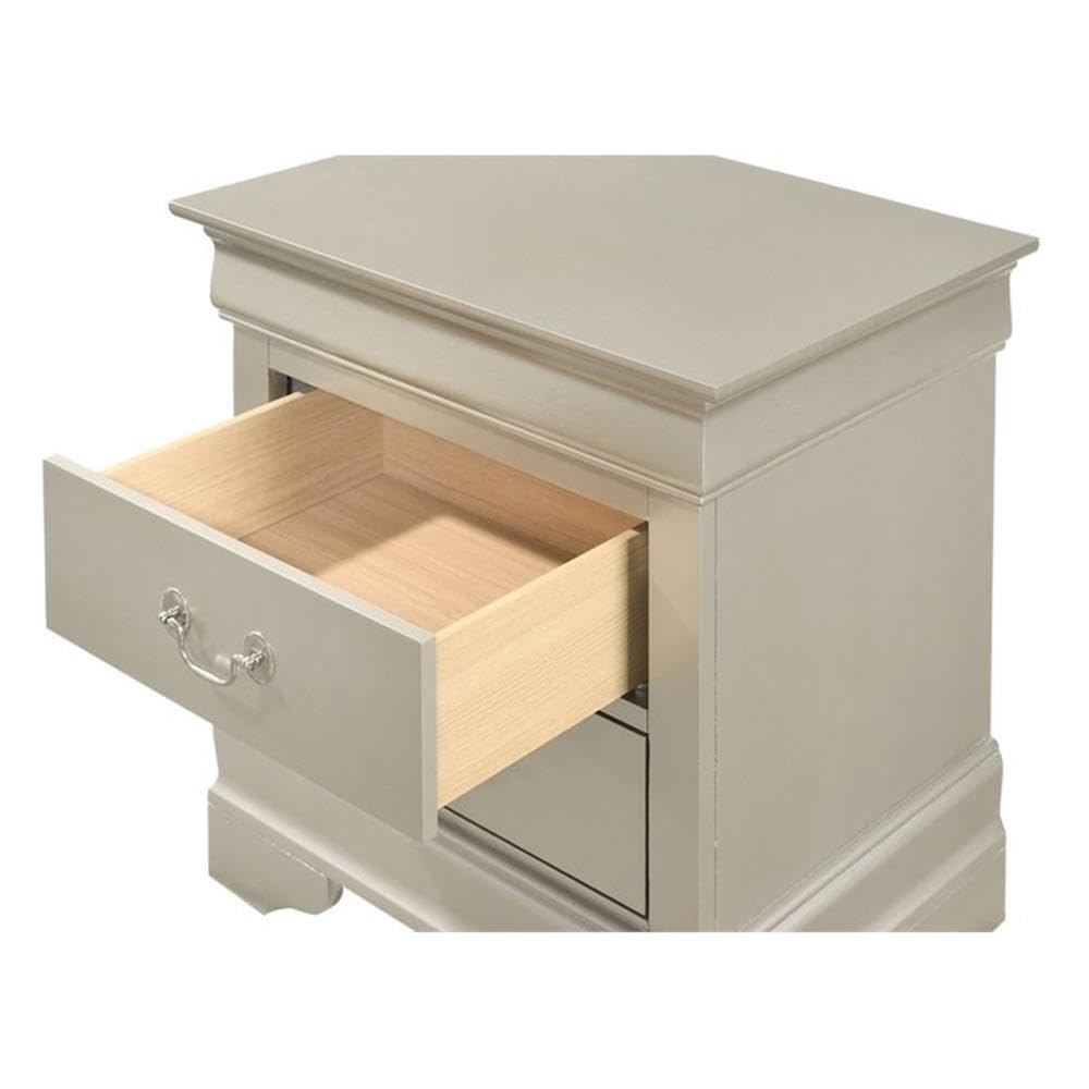 Glory Furniture Louis Phillipe 2-Drawer Nightstand in Silver Champagne - Elegant Bedside Table for Bedroom Decor & Storage