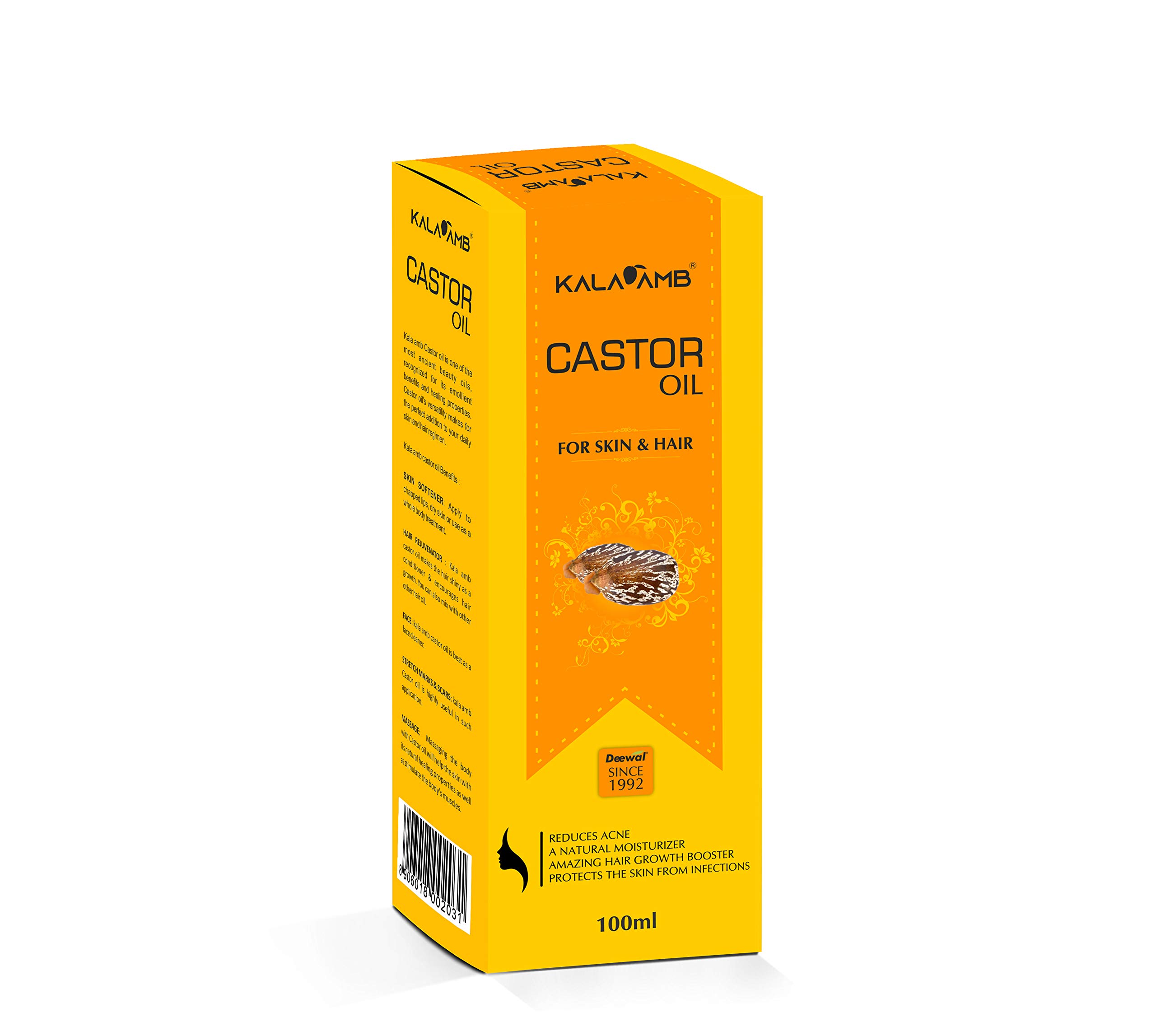 Pure Kala Amb Herbal Castor Oil for Skin & Hair Care - 100% Natural, 100ml - Promotes Hair Growth & Moisturizes Skin - Perfect for Night Treatments & DIY Beauty Recipes