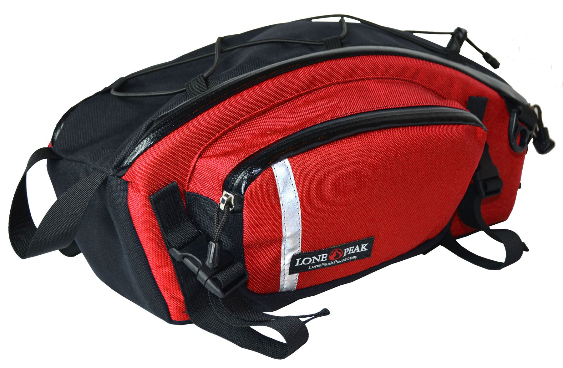 Lone Peak Swayback Bicycle Rear Rack Bag - Large Capacity Waterproof Bike Seat Bag with Zipper & Pocket | 1000D Nylon Cycling Storage Panniers for Travel, Commuting & Outdoor Adventures (Red)