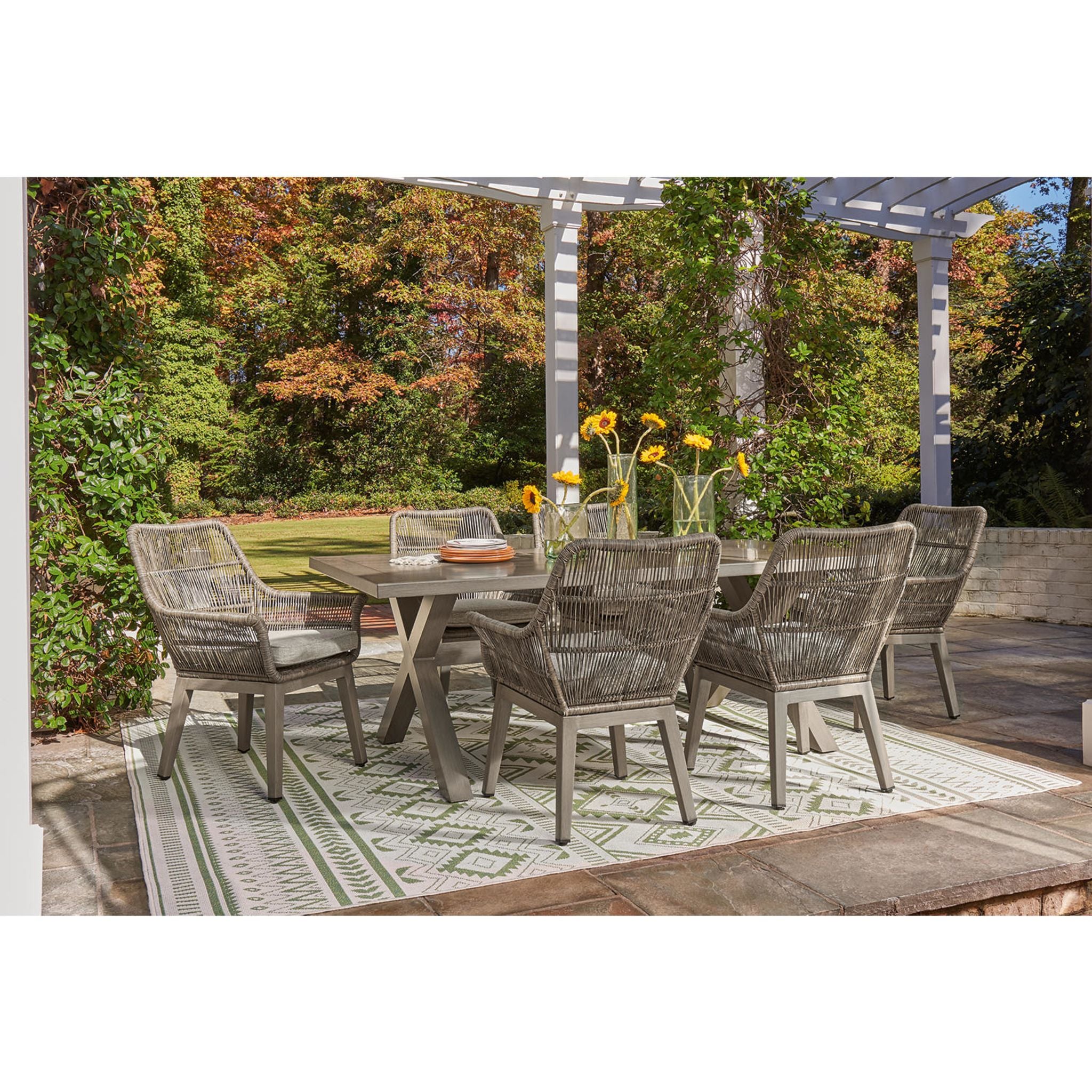 7-Piece Beige Outdoor Dining Set for Beachfront & Patio - Waterproof Wicker Furniture for Coastal & Backyard Entertaining