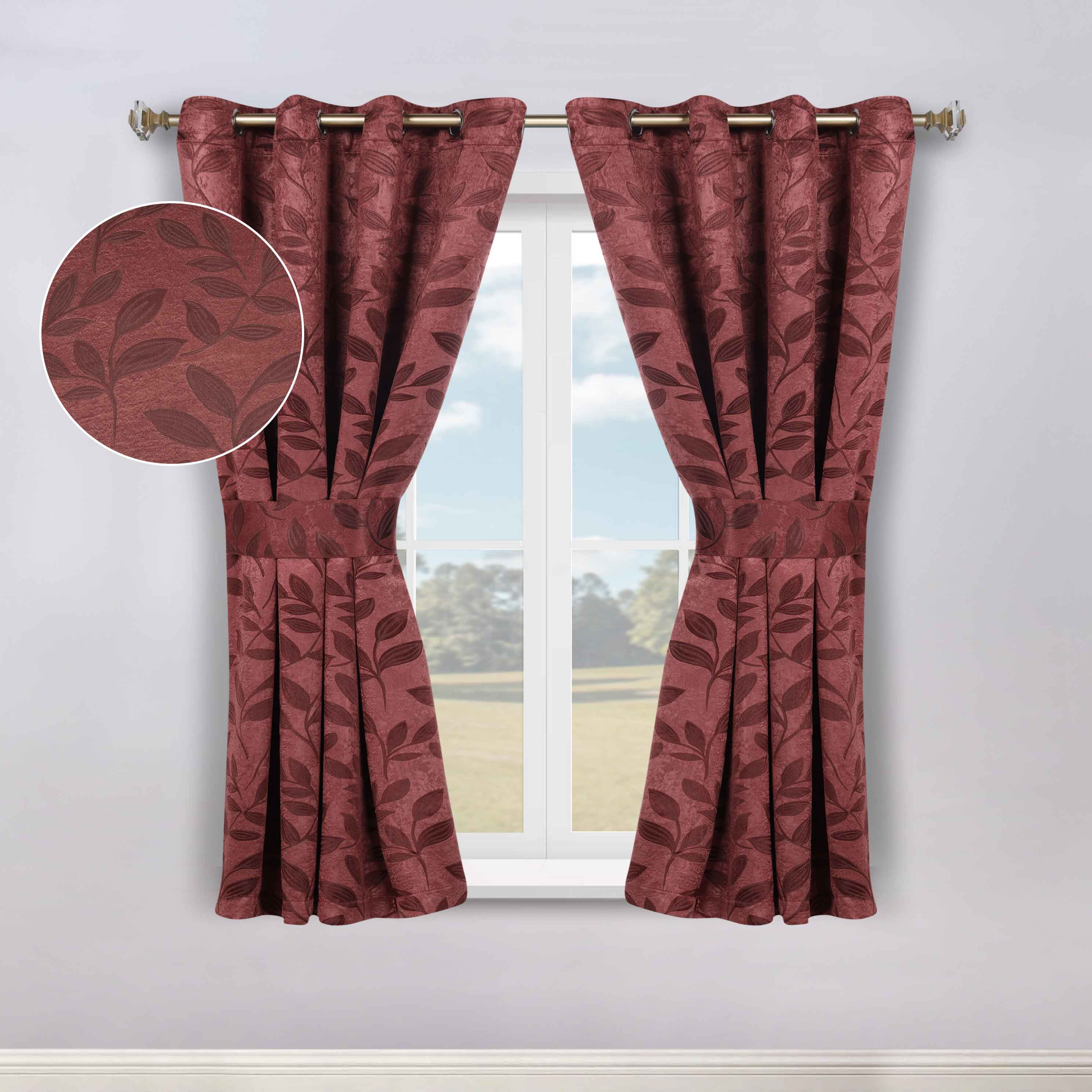 Blackout Curtains for Bedroom - Set of 2 Panels, 100% Room Darkening Thermal Insulated Drapes with Leaves Pattern - Perfect for Nursery, Home Theater & Light Sleepers