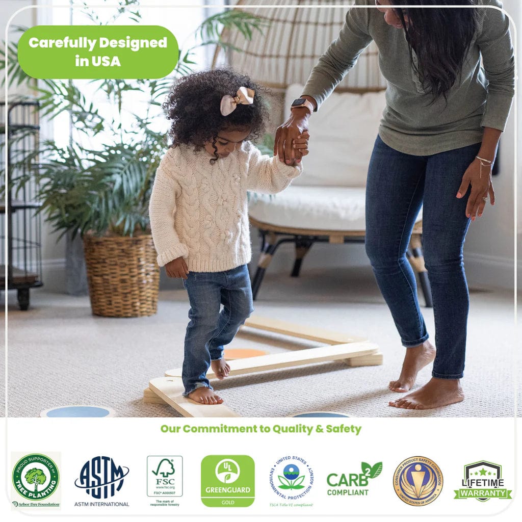 Little Partner Learn 'N Balance Set - 4 Stepping Stones for Kids, Natural Wood Balance Toys for Toddlers - Perfect for Indoor/Outdoor Play, Preschool Learning & Motor Skills Development