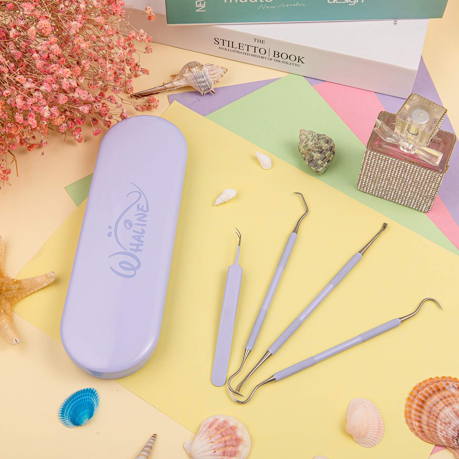 Whaline 4-Piece Precision Stainless Steel Vinyl Weeding Tool Kit with Storage Case - Vinyl Craft Tools for Cricut, Silhouette Cameo, Lettering, Scraping - Includes Hook, Spatula, Tweezers (Purple) - Perfect for DIY Crafts, Vinyl Projects & Home Decor