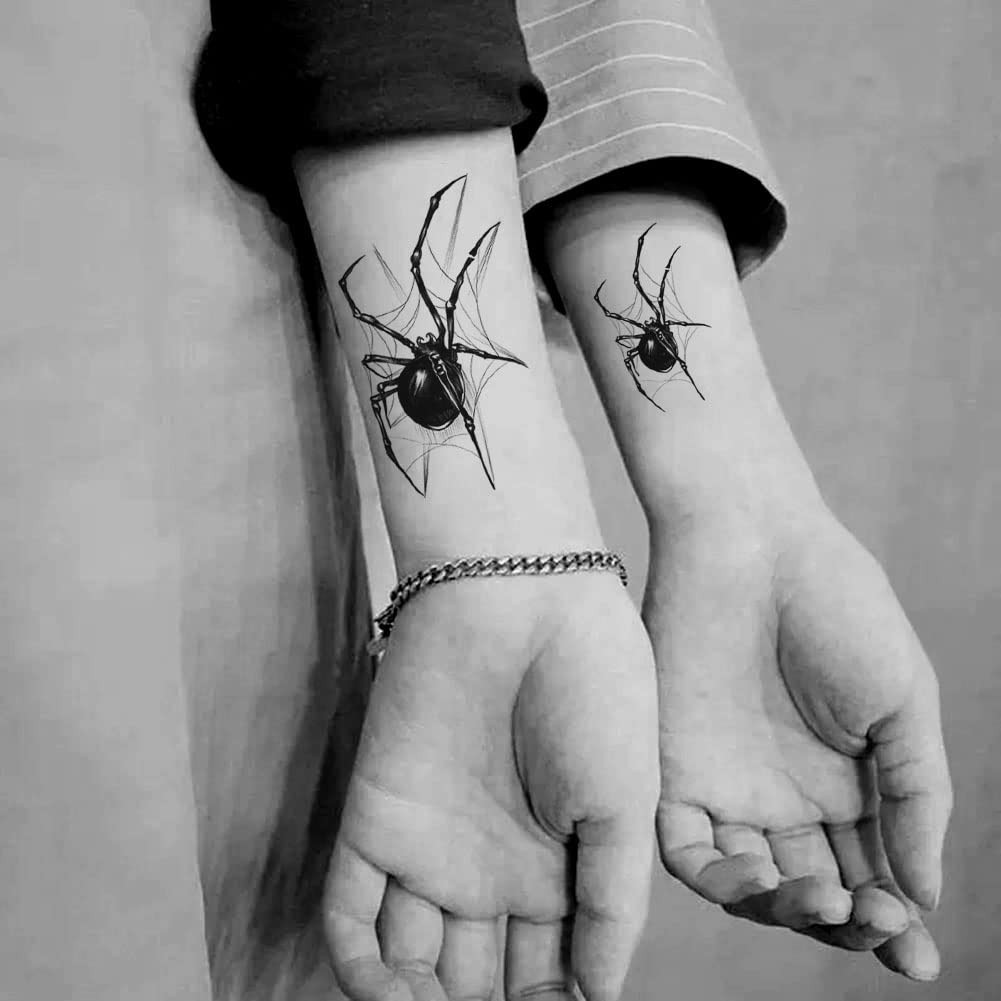 3D Realistic Black Spider Web Temporary Tattoo Stickers - Waterproof Fake Body Art for Halloween (Set of 4) | Scary Horror Designs for Hand, Neck, Face & Wrist | Unisex Skin Decals for Costume Parties & Cosplay