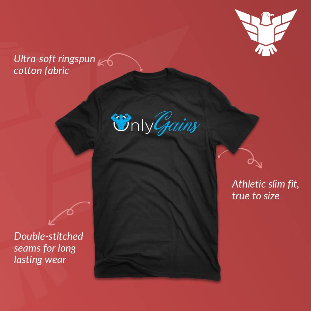 Only Gains Funny Gym Workout T-Shirt for Men - Perfect Fitness Gift for Bodybuilders & Weightlifters - Great for Gym, Training & Bodybuilding Motivation