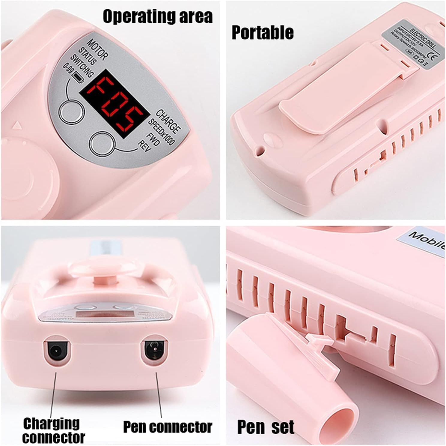 Professional Electric Nail Drill Kit - Rechargeable Portable Nail Drill Pen for Manicure, Gel Polish & Nail Art | Pink Nail Care Tools for Salon & Home Use | Perfect for DIY Nails & Professional Manicurists