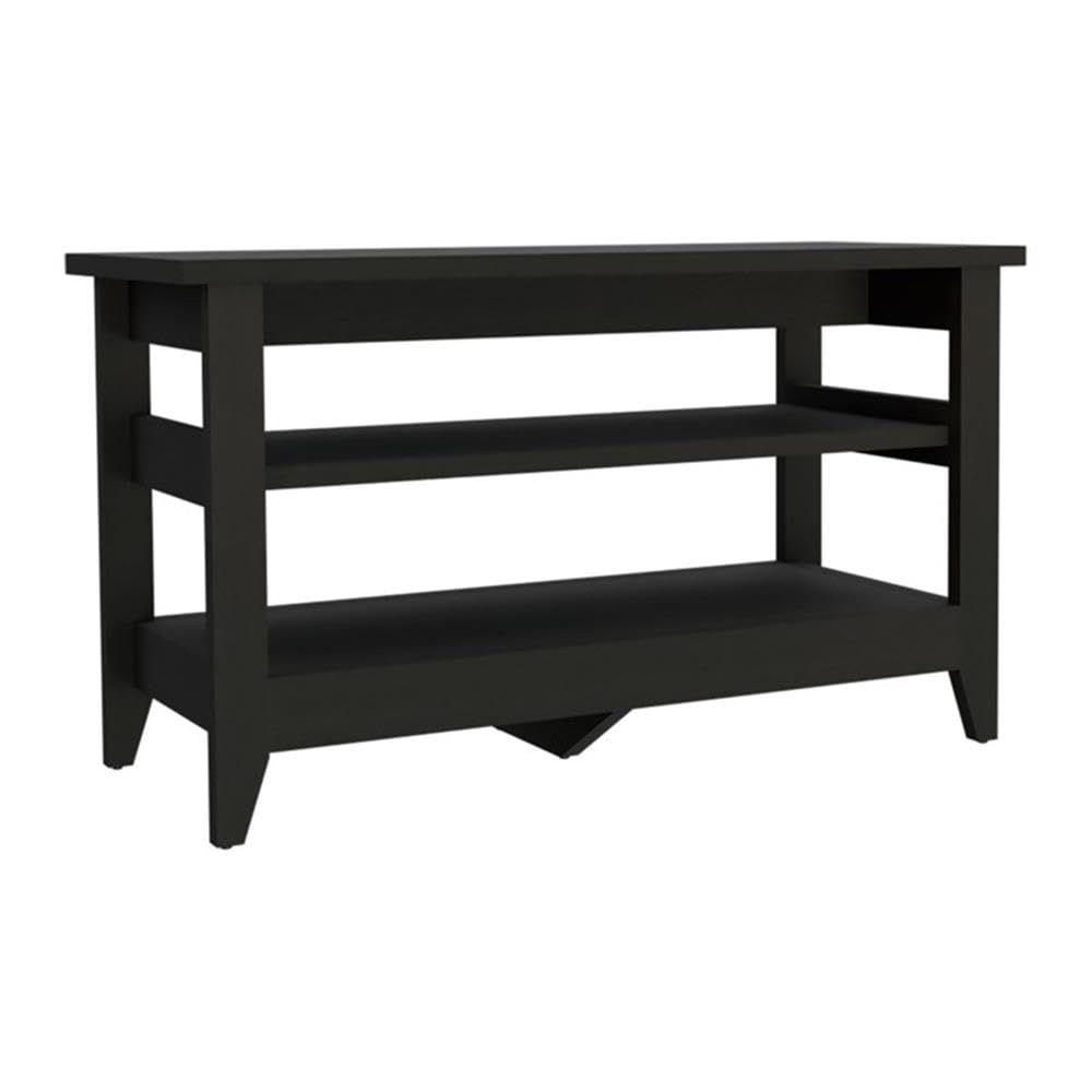TUHOME Misuri Storage Bench - Black Engineered Wood Entryway Bench with Seat & Storage for Living Room, Bedroom, or Hallway