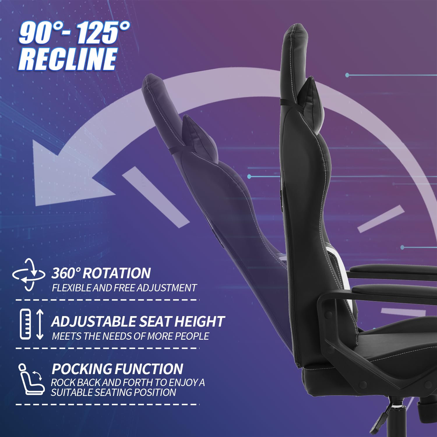 Ergonomic Gaming Chair for Adults & Kids - High Back Office Computer Chair with Adjustable Height, Lumbar Support, Headrest & Reclining Function - Perfect for Gaming, Working & Studying - White