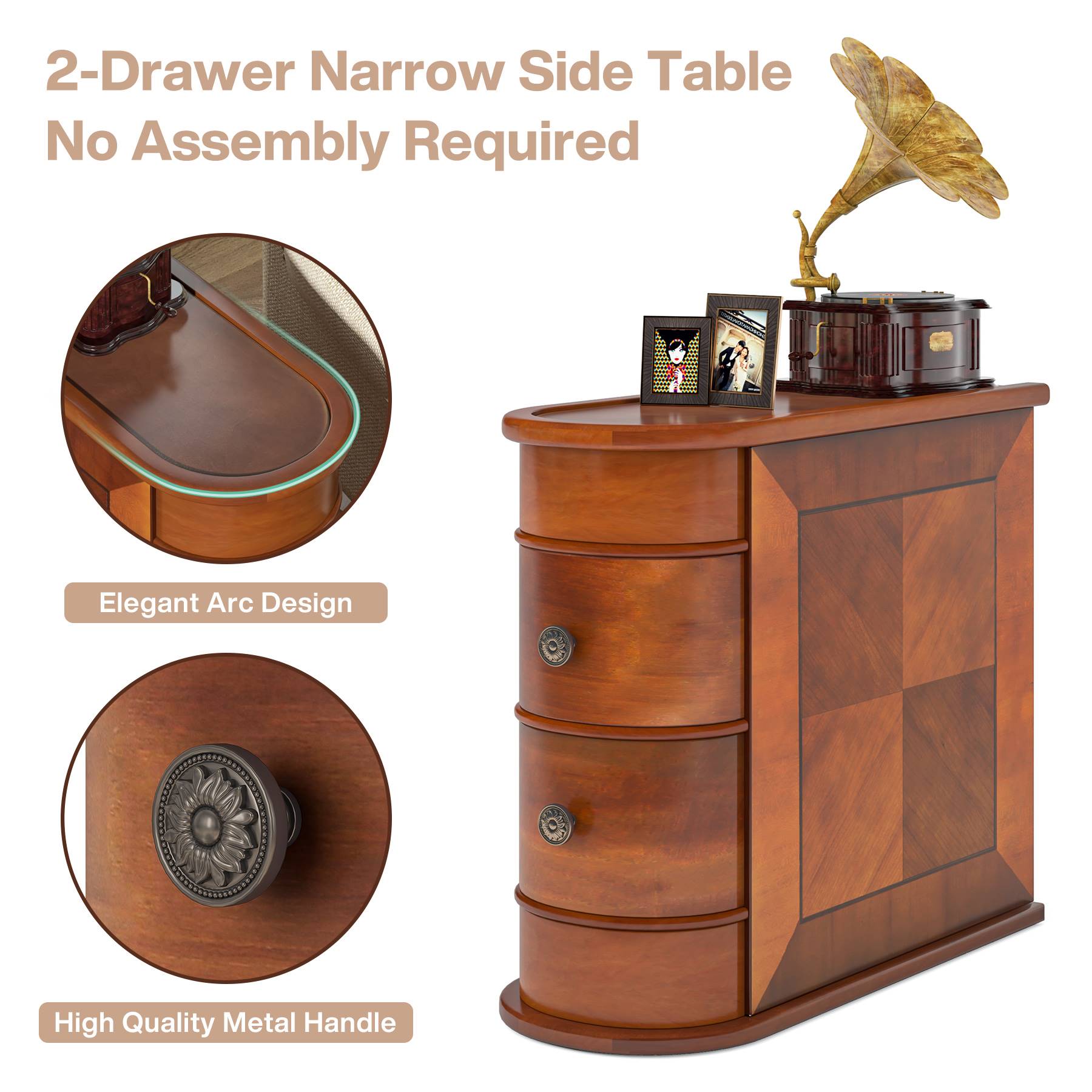 Modern Wooden Tall End Table with 2 Drawers - Narrow Nightstand for Bedroom, Living Room & Small Spaces - Perfect for Lamps, Books & Bedside Storage