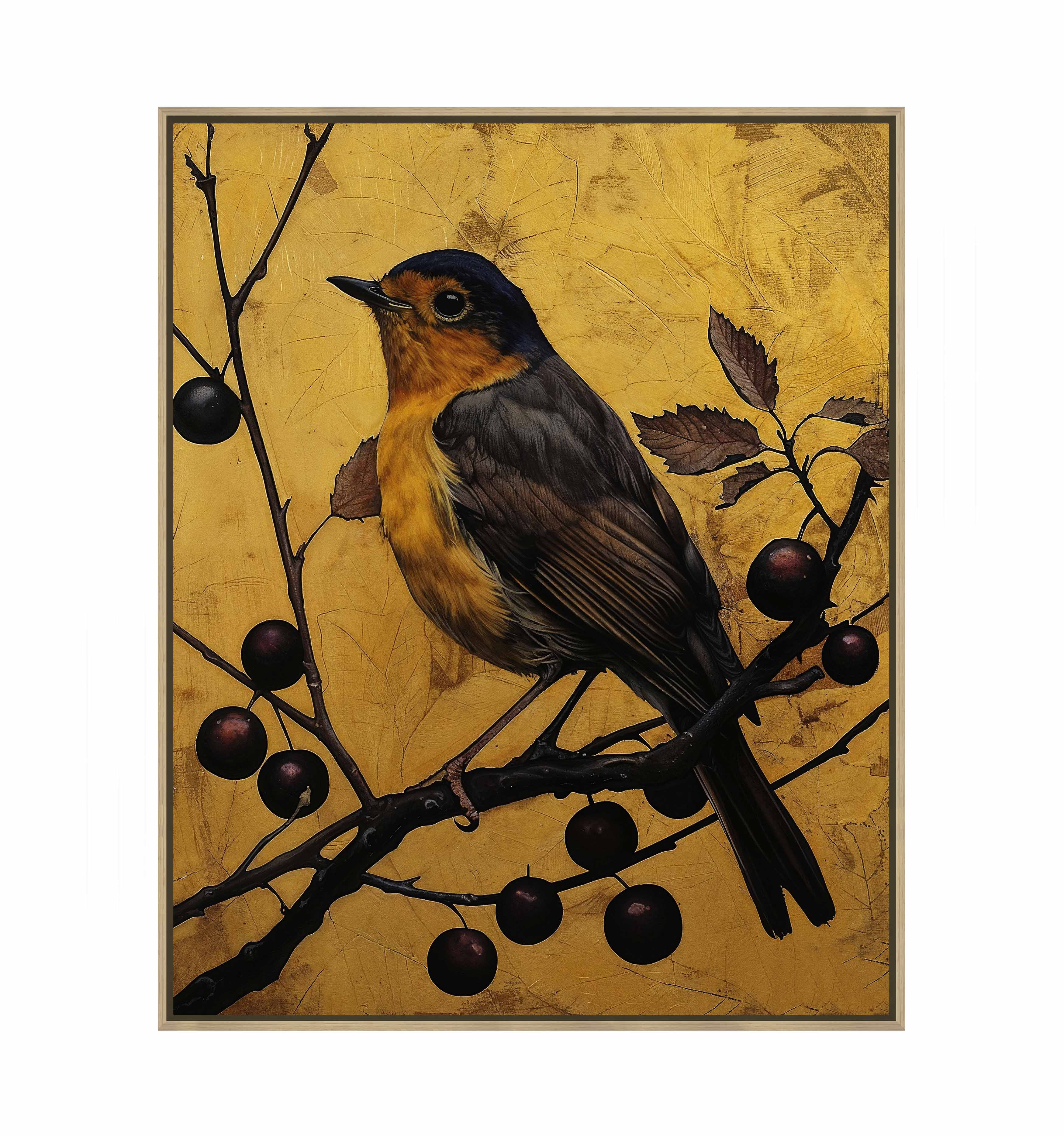 Autumn's Elegance - Robin Among Berries Gallery Wrapped Canvas Wall Art - Perfect for Living Room, Bedroom & Office Decor