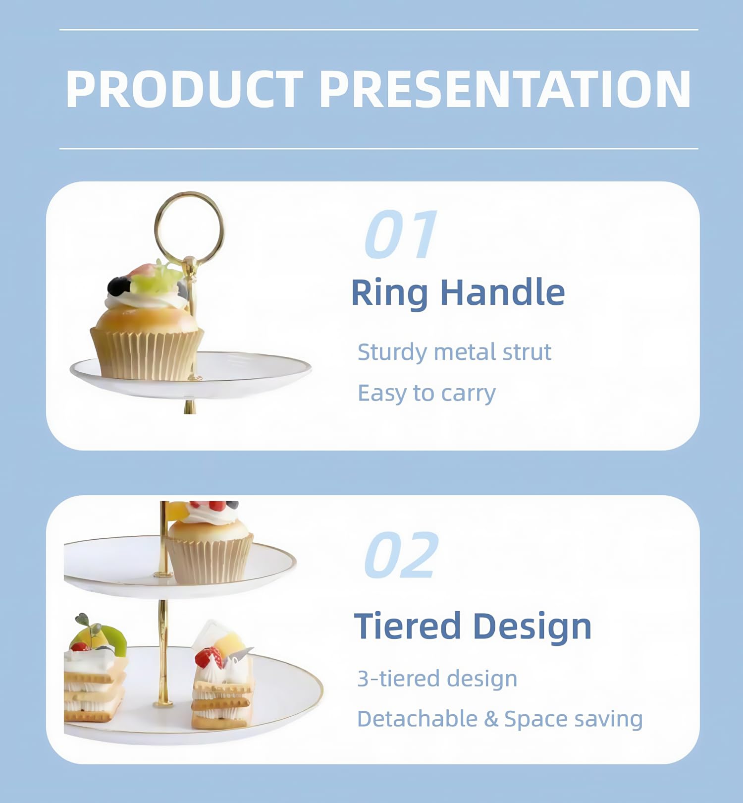 3-Tier Plastic Cupcake Stand for Weddings & Parties - Round White Dessert Stand with Gold Rim - Tiered Serving Cake Display for Pastries, Cakes & Treats (2-Pack) - Perfect for Birthday Parties, Baby Showers & Bridal Events