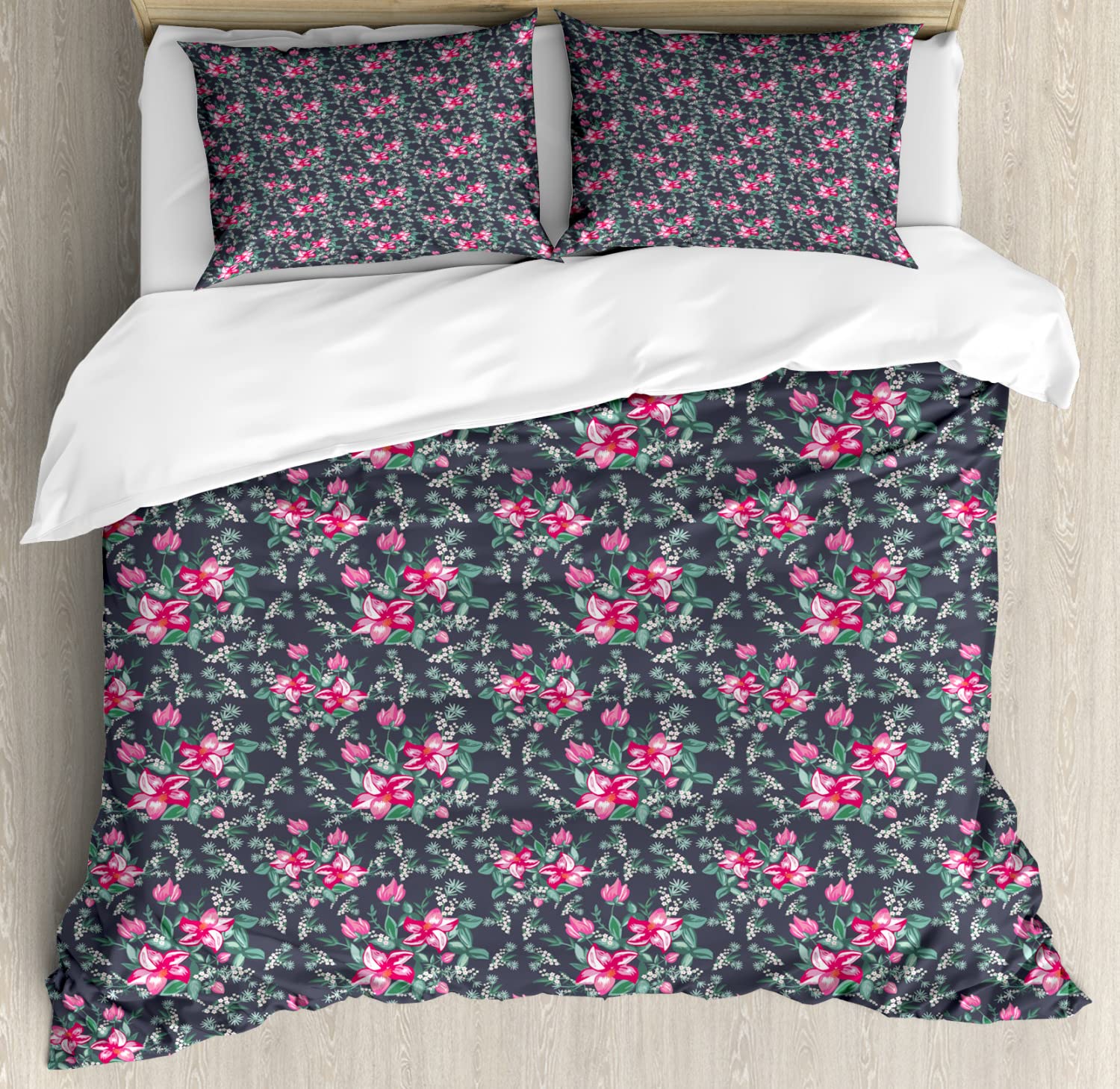 Ambesonne Floral Duvet Cover Set - Queen Size 2-Pack with 4 Pillowcases, Vibrant Summer Flower Bouquet & Wild Herbs Design, Soft Bedding for Cozy Bedroom Decor | Perfect for Guest Rooms, Master Bedrooms & Seasonal Home Refresh