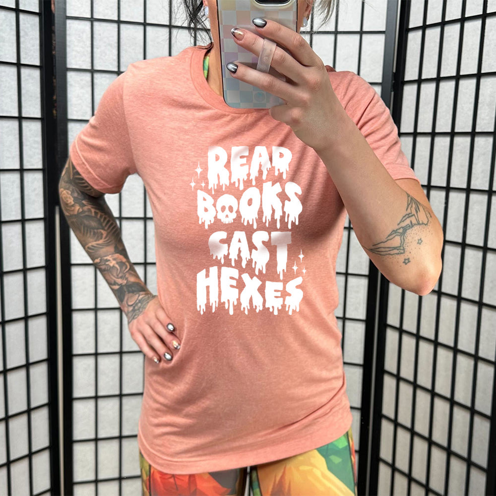 Unisex Read Books Cast Hexes T-Shirt - Perfect for Book Lovers, Witches & Halloween Costumes