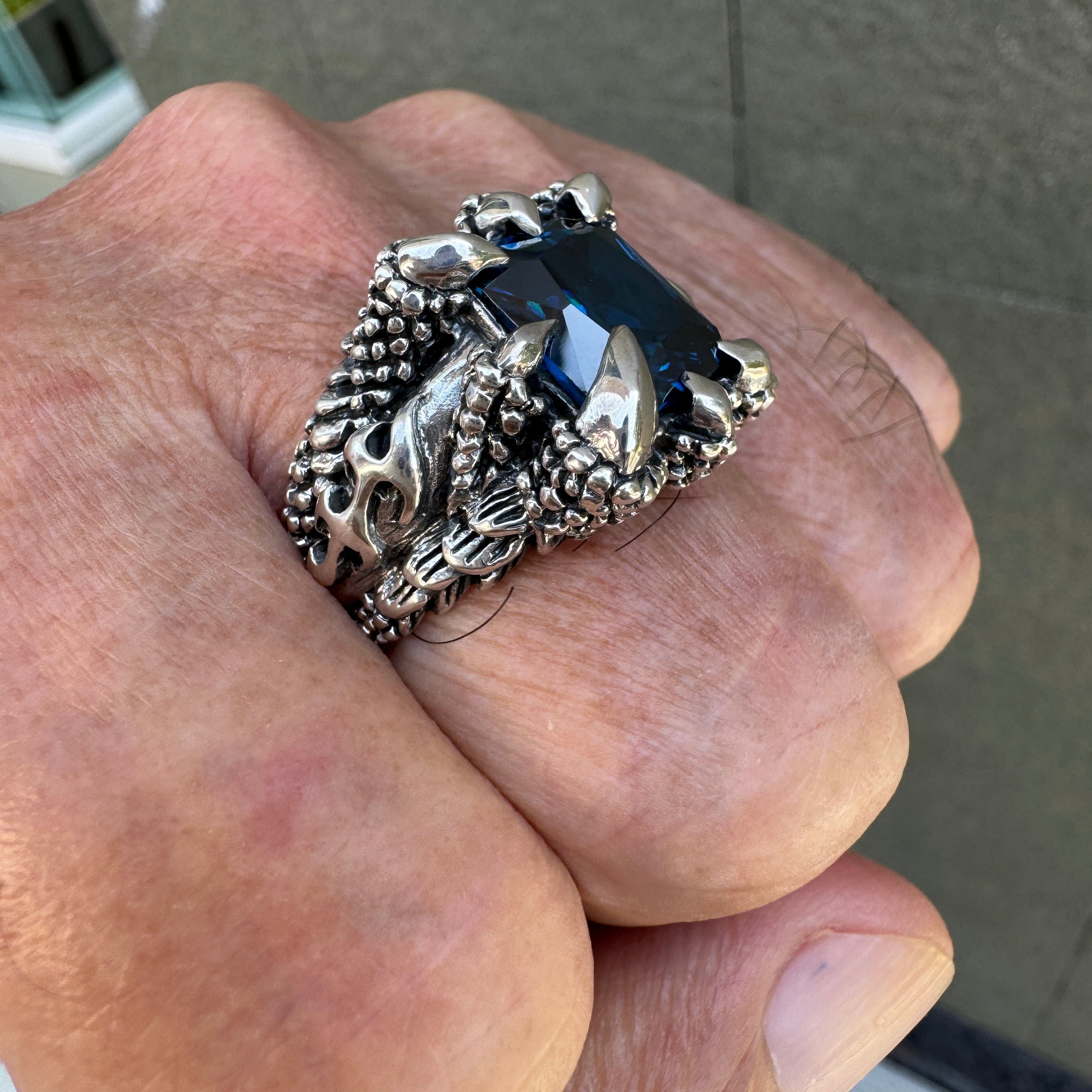Blue Topaz Flame Blade Eagle Claw Sterling Silver Ring for Men - Elegant Gemstone Jewelry for Gifts, Weddings & Special Occasions
