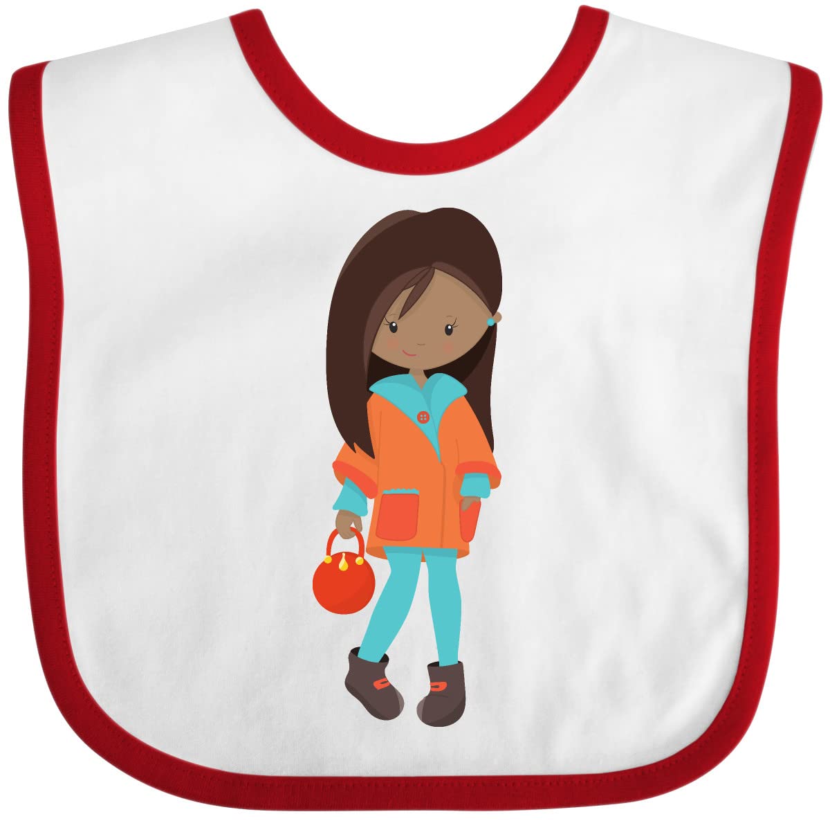 Inktastic African American Girl Fashion Baby Bib with Orange Jacket - Perfect for Mealtime, Photo Shoots & Special Occasions