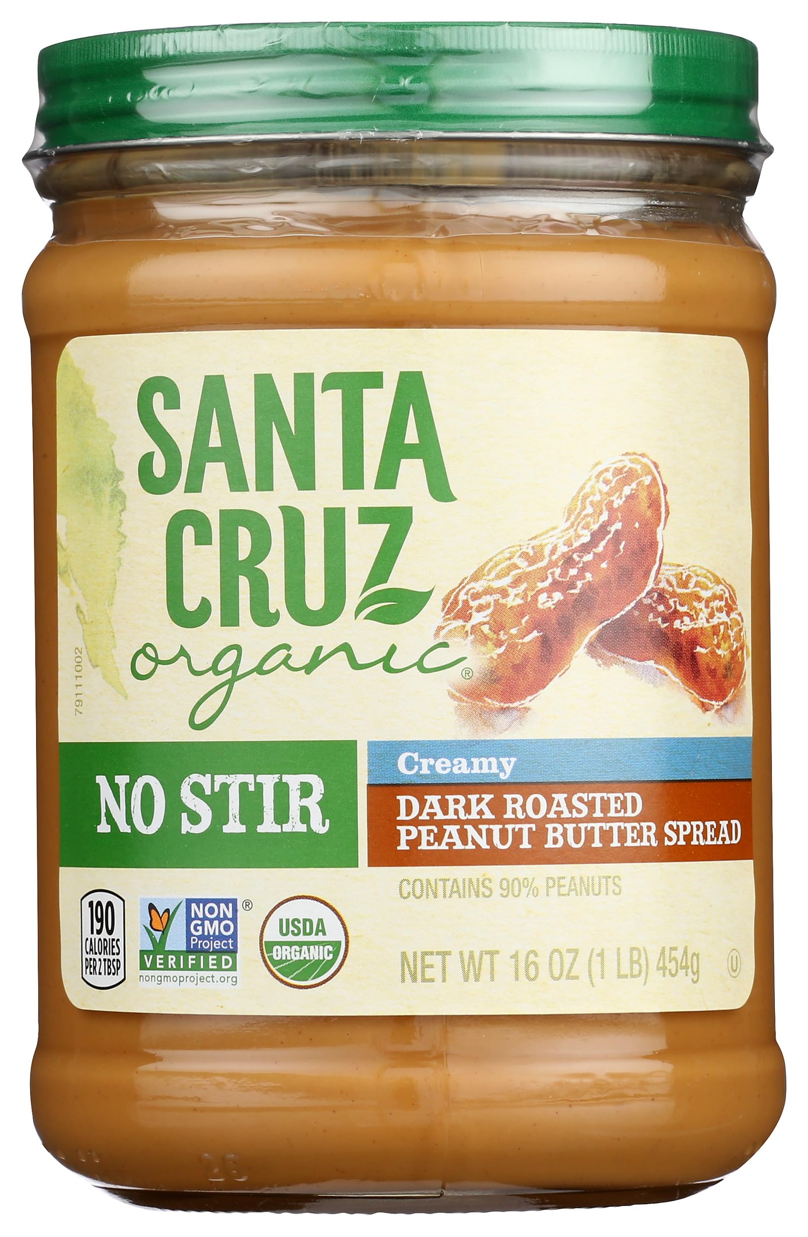 SANTA CRUZ ORGANIC No Stir Dark Roast Creamy Peanut Butter Spread - 16oz Jar | Non-GMO, Gluten-Free | Perfect for Sandwiches, Smoothies & Healthy Snacks
