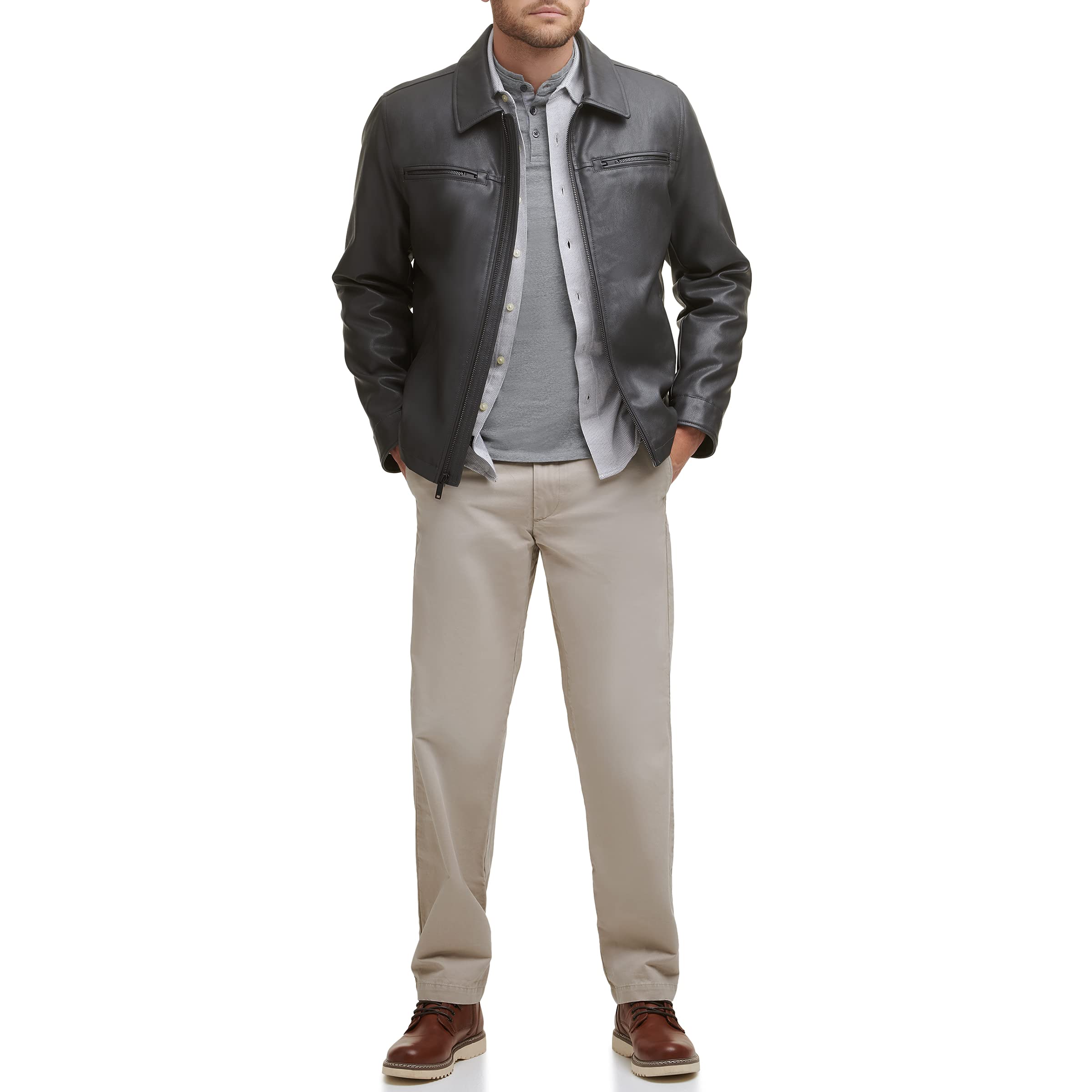 Dockers Men's James Faux Leather Jacket - Classic Biker Style Jacket for Men (Regular, Big & Tall Sizes) - Perfect for Casual Wear, Night Out & Motorcycle Riding