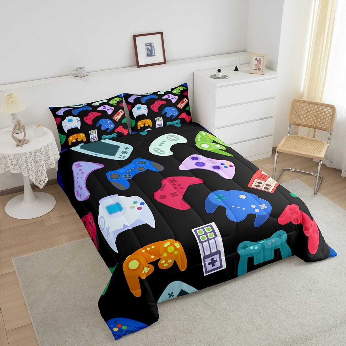 Erosebridal King Boys Gaming Bedding Set - Colorful Comforter for Toddler Bedrooms