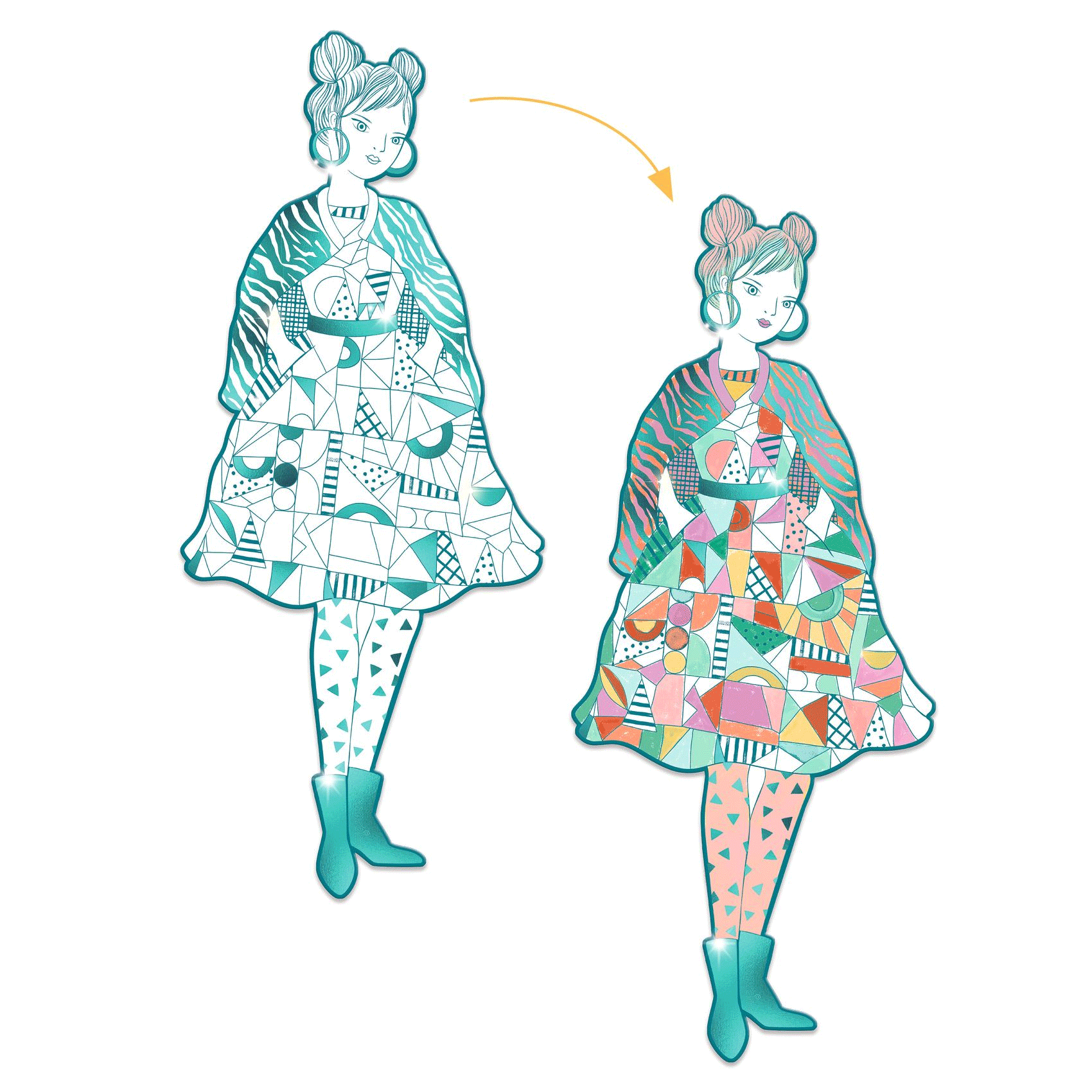 Rebekka & Friends Les Demoiselles Fashion Coloring Book by Djeco - Creative Art Activity for Kids, Teens & Adults | Perfect for Relaxation, Birthday Gifts & Family Bonding
