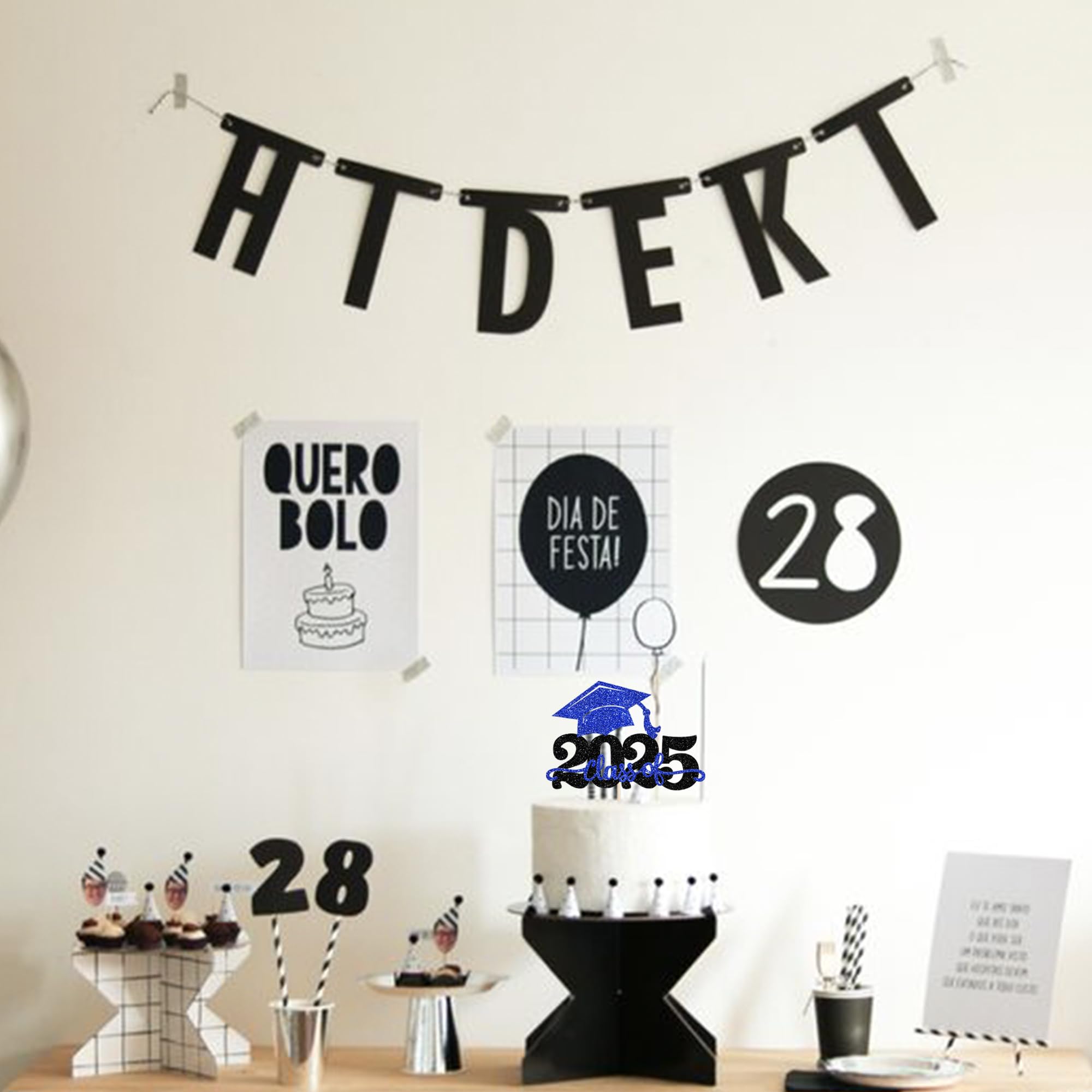 2025 Graduation Cake Topper - Glitter Congrats Grad Cap Cake Pick for Class of 2025 | High School Graduation Party Decorations (Black & Blue) | Perfect for Graduation Cakes, Cupcakes & Dessert Tables