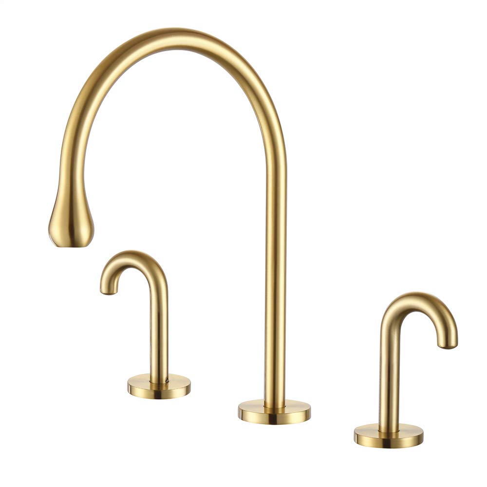 8 Inch Widespread Bathroom Faucet - 2 Handle Deck Mount Sink Faucet with 360° Swivel Spout - Brushed Gold Finish - Perfect for Modern Bathroom Vanities & Powder Rooms