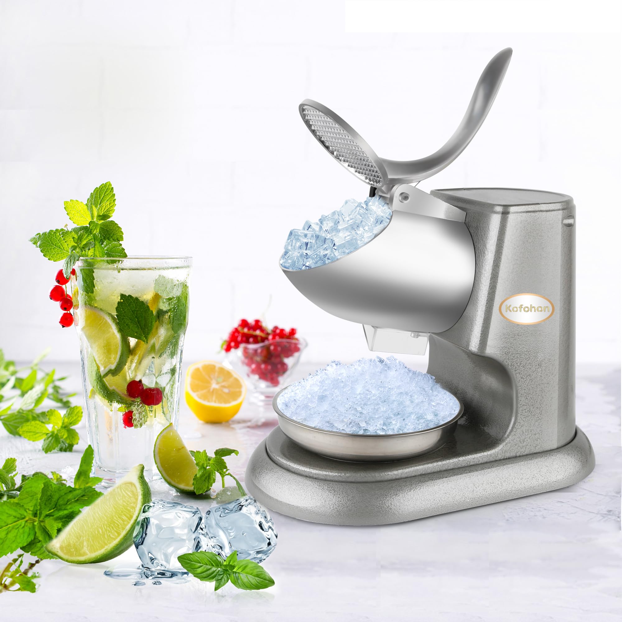 Electric Ice Crusher Machine - Dual Stainless Steel Blades, 300W Powerful Motor (300lbs/hr) for Home & Commercial Use - Perfect for Snow Cones, Cocktails, Slushies & Party Drinks