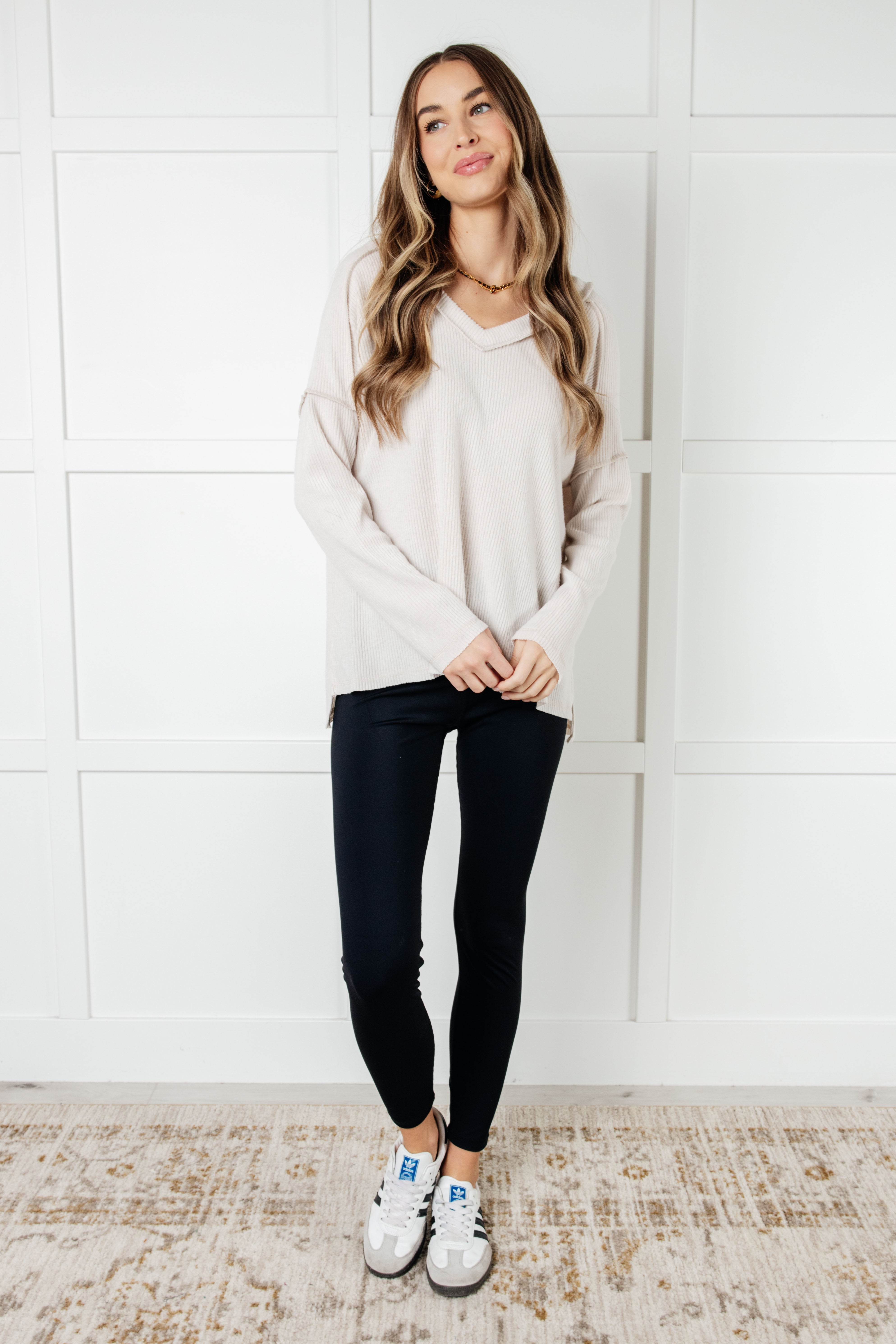 Soft Brushed Hacci Sweater Top in Sand Beige | Cozy Winter Pullover for Women | Perfect for Layering, Office Wear & Casual Outfits