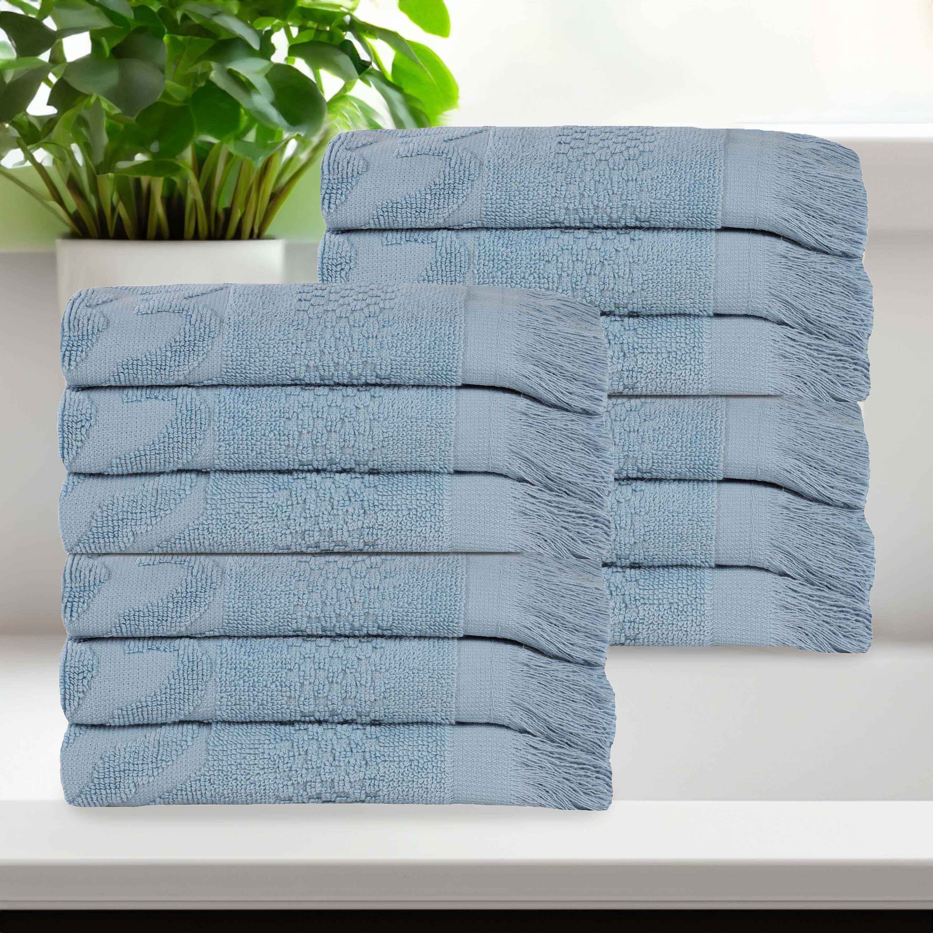 Premium Rolla Cotton Geometric Jacquard Plush Face Towels & Washcloths - Soft Bath Towel Set of 12 for Spa, Baby Care & Luxury Bathroom Essentials