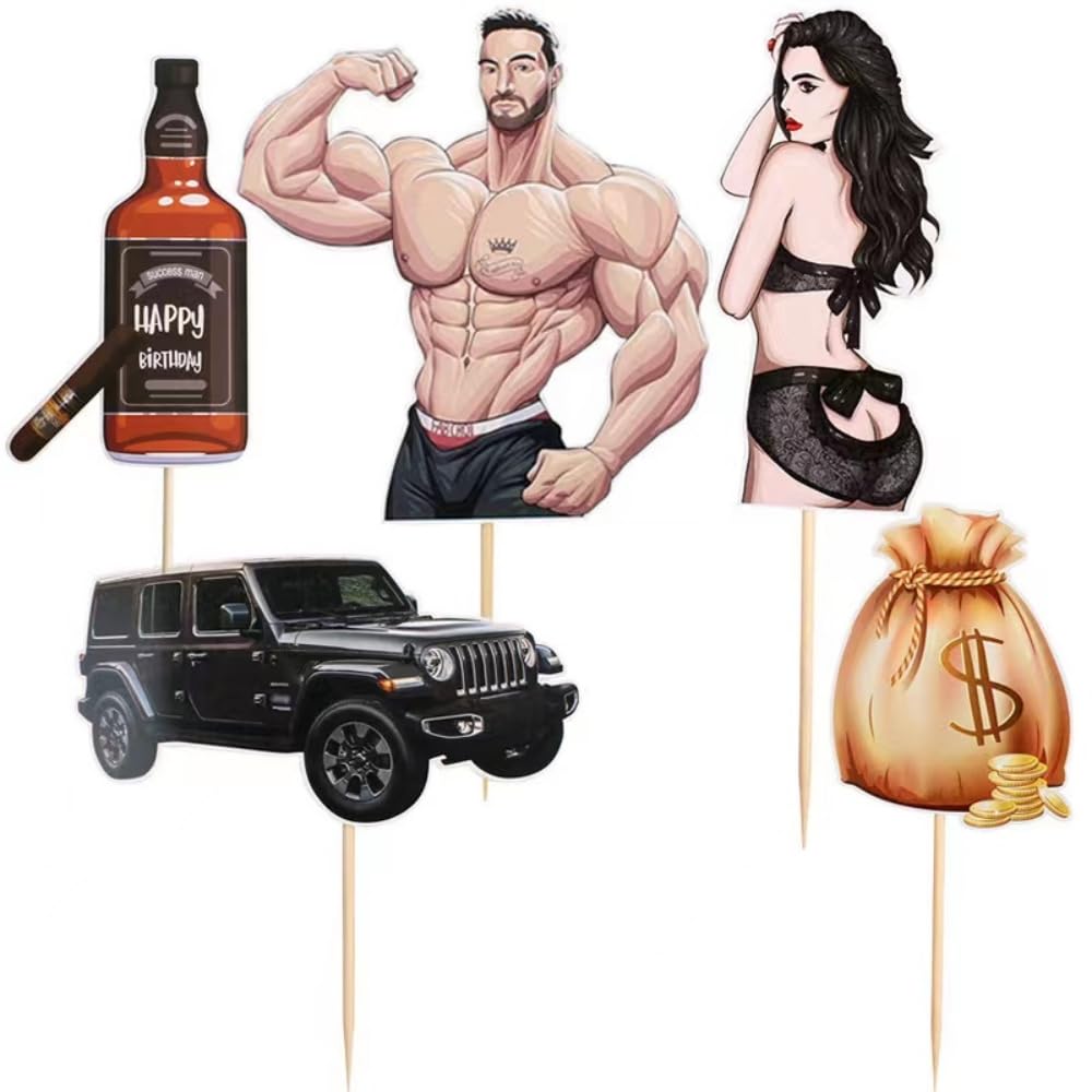 Muscle Man & Sexy Girl Cake Toppers Set - Bachelor Party Decorations, Birthday Cake Topper for Men, Bachelorette Party Supplies - Perfect for Adult Birthday Cakes, Gag Gifts & Themed Parties