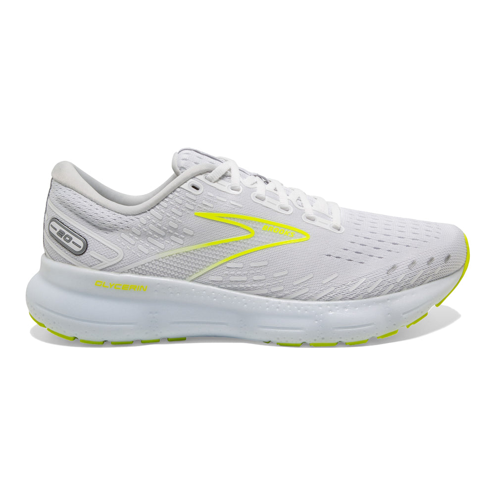 Brooks Glycerin 20 Running Shoes for Men - White/Nightlife Color - Size 7.5 D Medium - Cushioned Road Running & Jogging Sneakers for Comfort & Support
