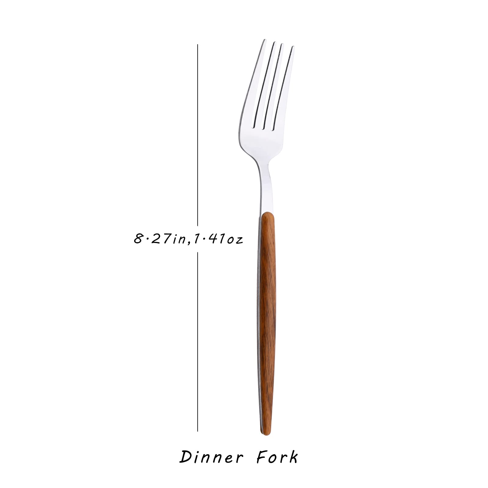 6-Piece Stainless Steel Dinner Forks Set with Wooden Effect Handle - Mirror Finish, Dishwasher Safe - Perfect for Home, Kitchen, Restaurant & Hotel Use (8.27 Inches) - Ideal for Fine Dining, Dinner Parties & Everyday Meals