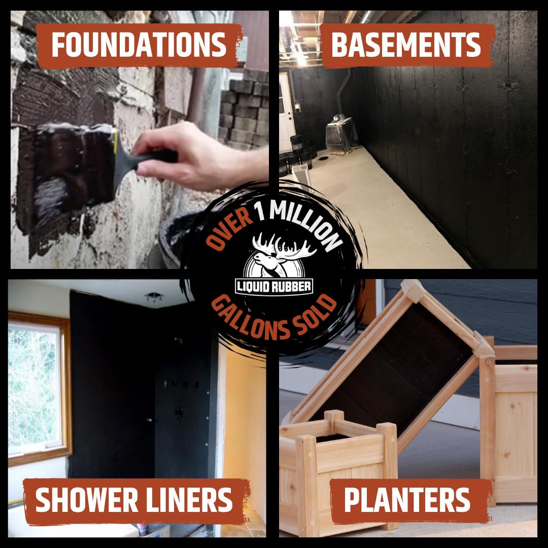 Liquid Rubber Waterproof Sealant for Basement & Foundation Repair - Flexible Concrete Crack Filler & Protective Coating - Indoor/Outdoor Waterproofing Paint - Black (5 Gallon) - Ideal for Leak Prevention, Roof Coating, and DIY Home Improvement Projects