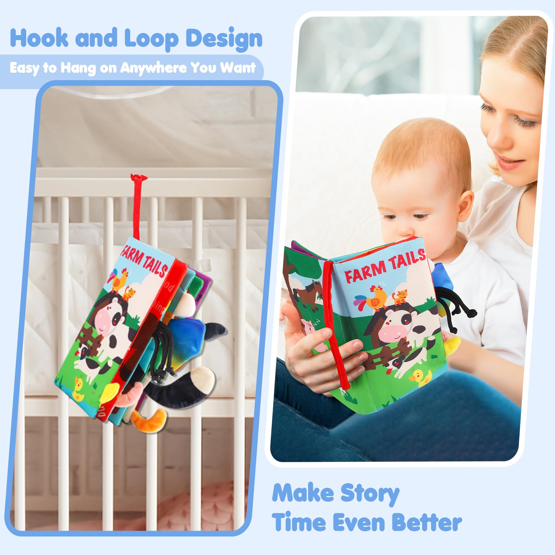 **Beiens Baby Cloth Books - Touch & Feel Crinkle Sensory Toys for Infants & Toddlers | Early Learning Interactive Books for Boys & Girls | Farm Tails Animal Theme | Perfect for Stroller, Car & Playtime**