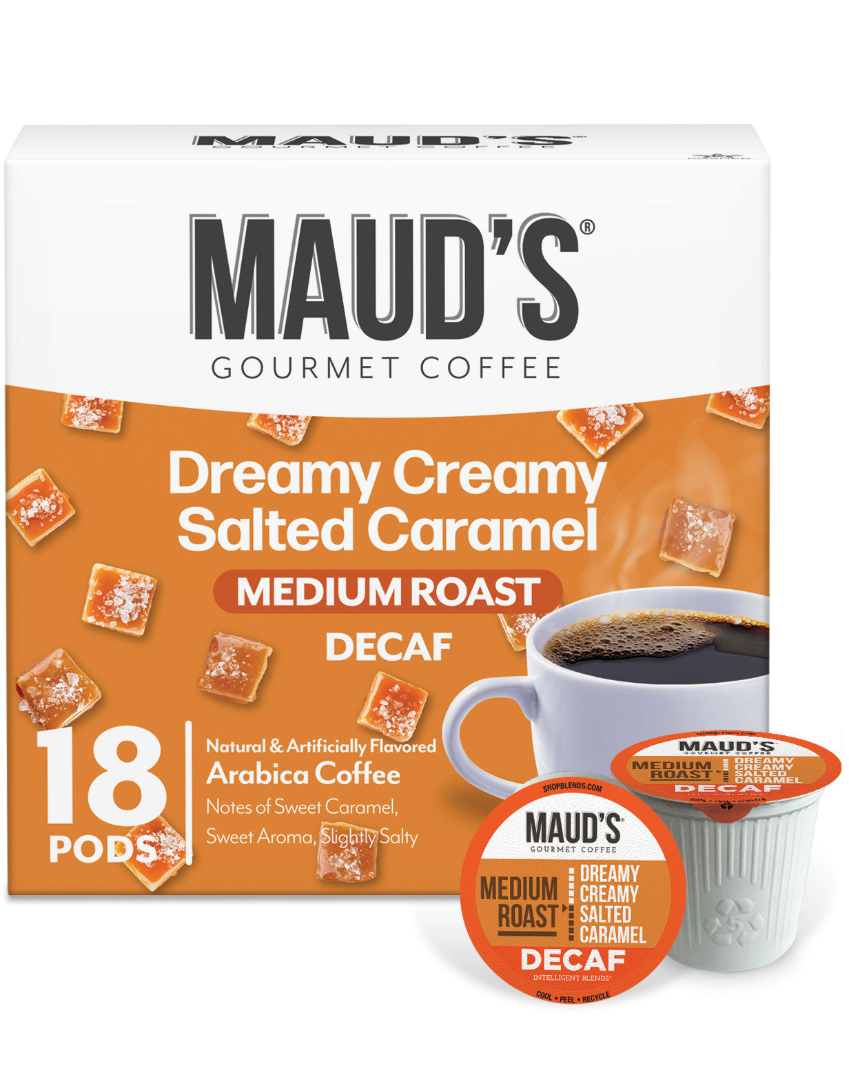 Maud's Decaf Salted Caramel Coffee Pods - 40 Count K-Cup Compatible | Rich Flavor Low Acid Coffee for Keurig Brewers | Perfect for Morning Brews & Afternoon Relaxation