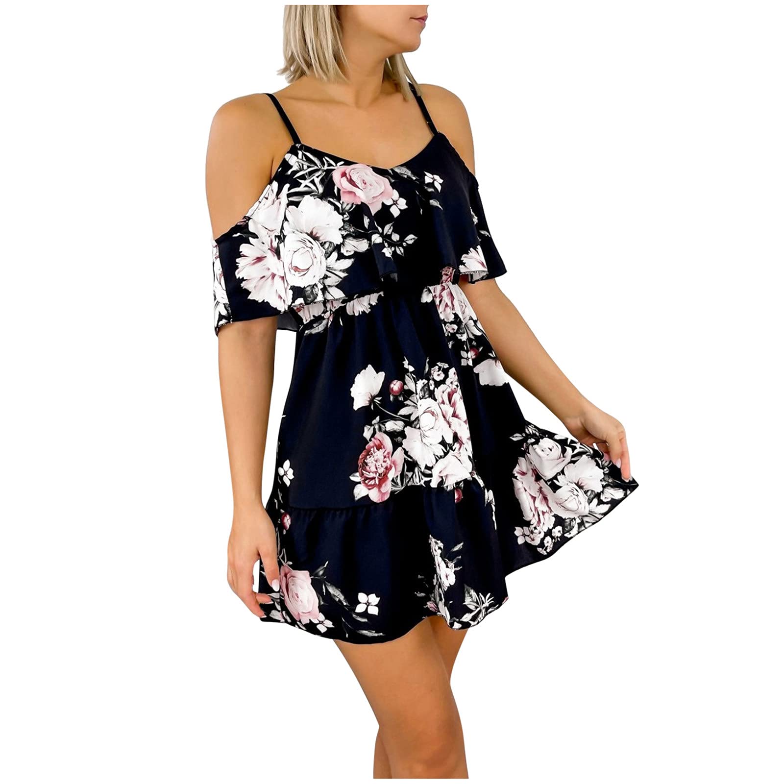Plus Size Summer Dresses for Women - Button Front A-Line Mini Dress in Breathable Linen, Sexy Camisole Style for Beach & Casual Wear (Navy, Medium) | Perfect for Vacations, Date Nights & Summer Outings