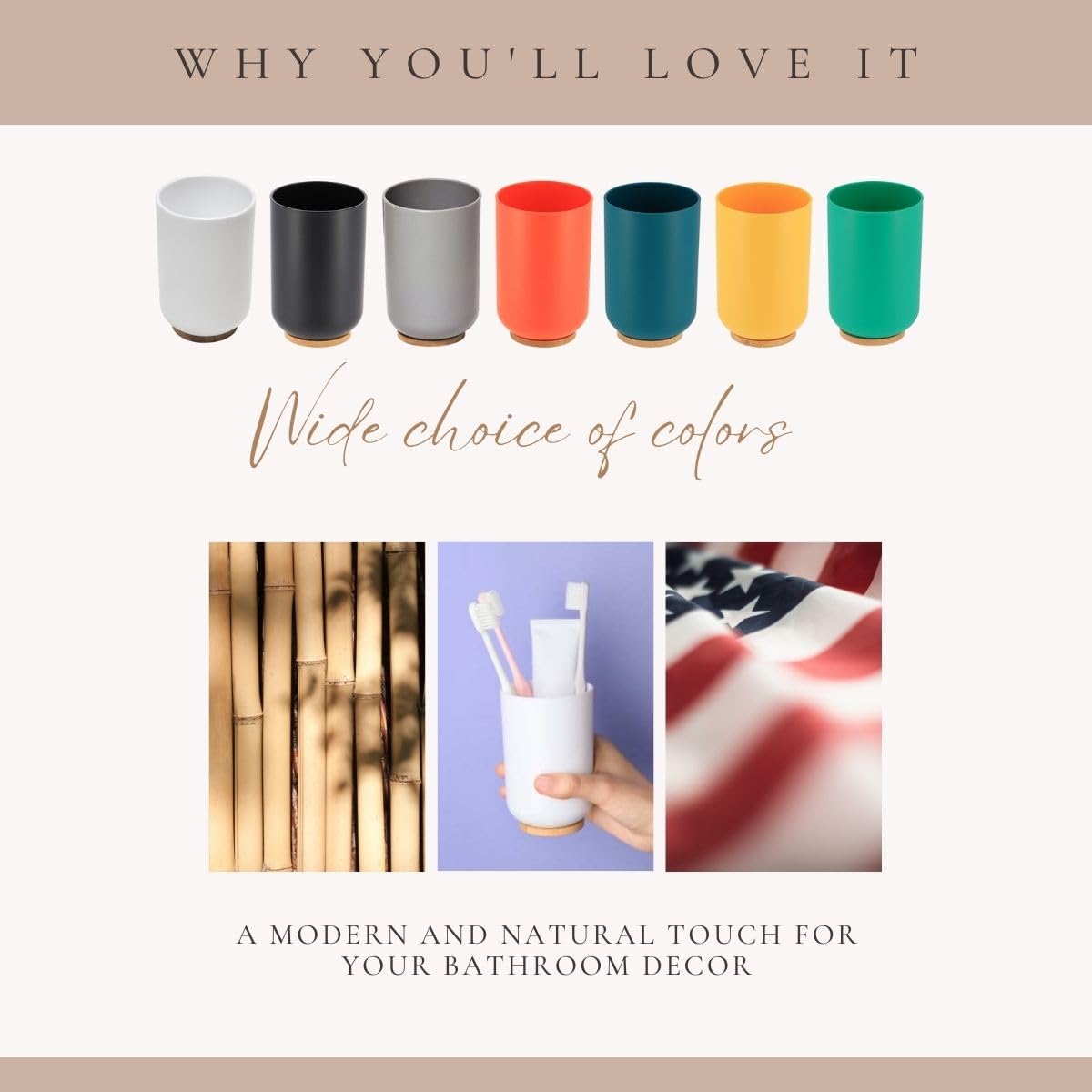 Bamboo White Padang Vanity Bathroom Tumbler Cup - 10 oz Toothbrush Holder & Organizer - Eco-Friendly Bathroom Storage for Countertop, Sink, or Vanity - Perfect for Toothbrushes, Makeup Brushes, and Cotton Swabs