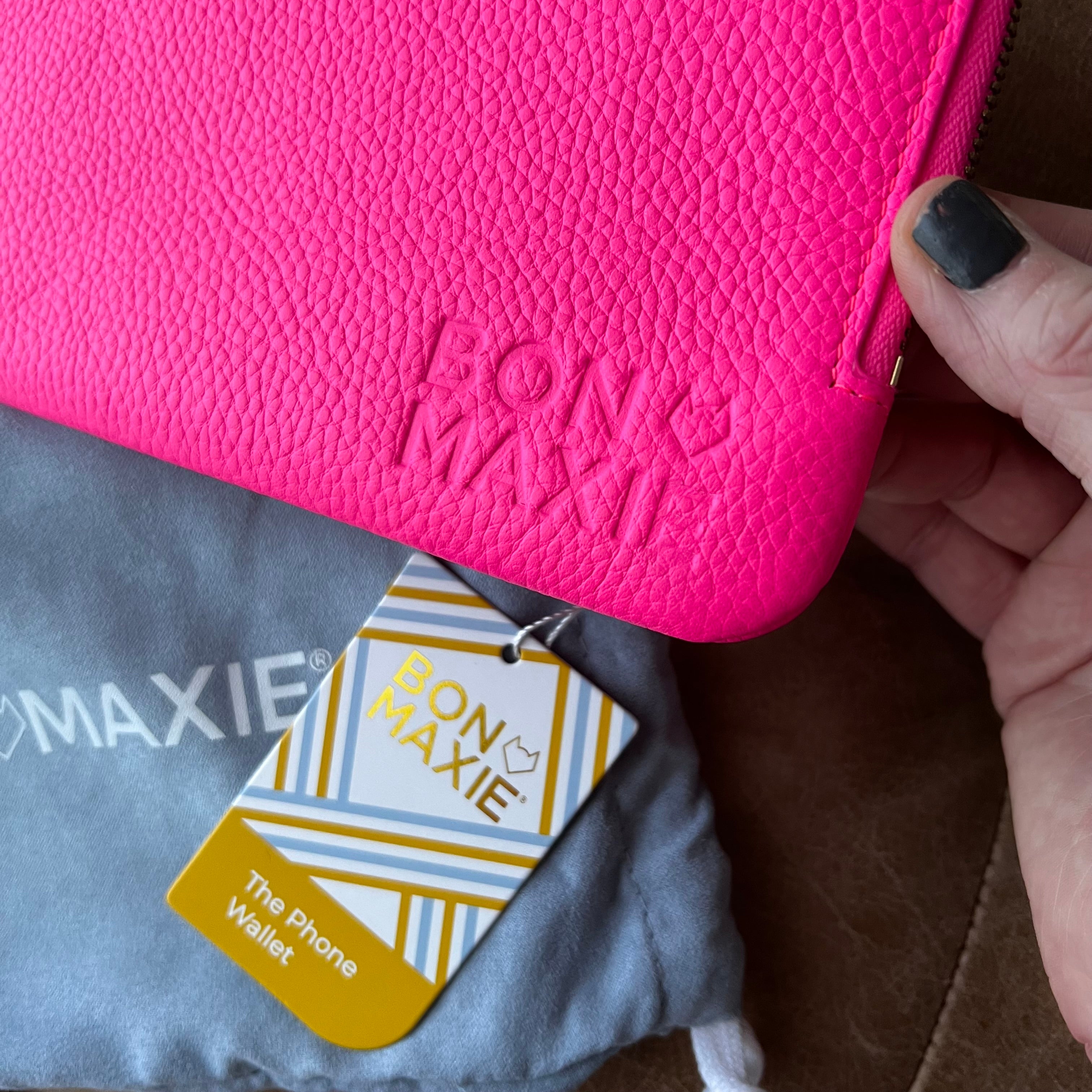 Premium Leather Phone Wallet Pouch - Neon Pink | RFID Blocking | Securely Holds Cards & Cash | Perfect for Travel, Shopping & Everyday Use
