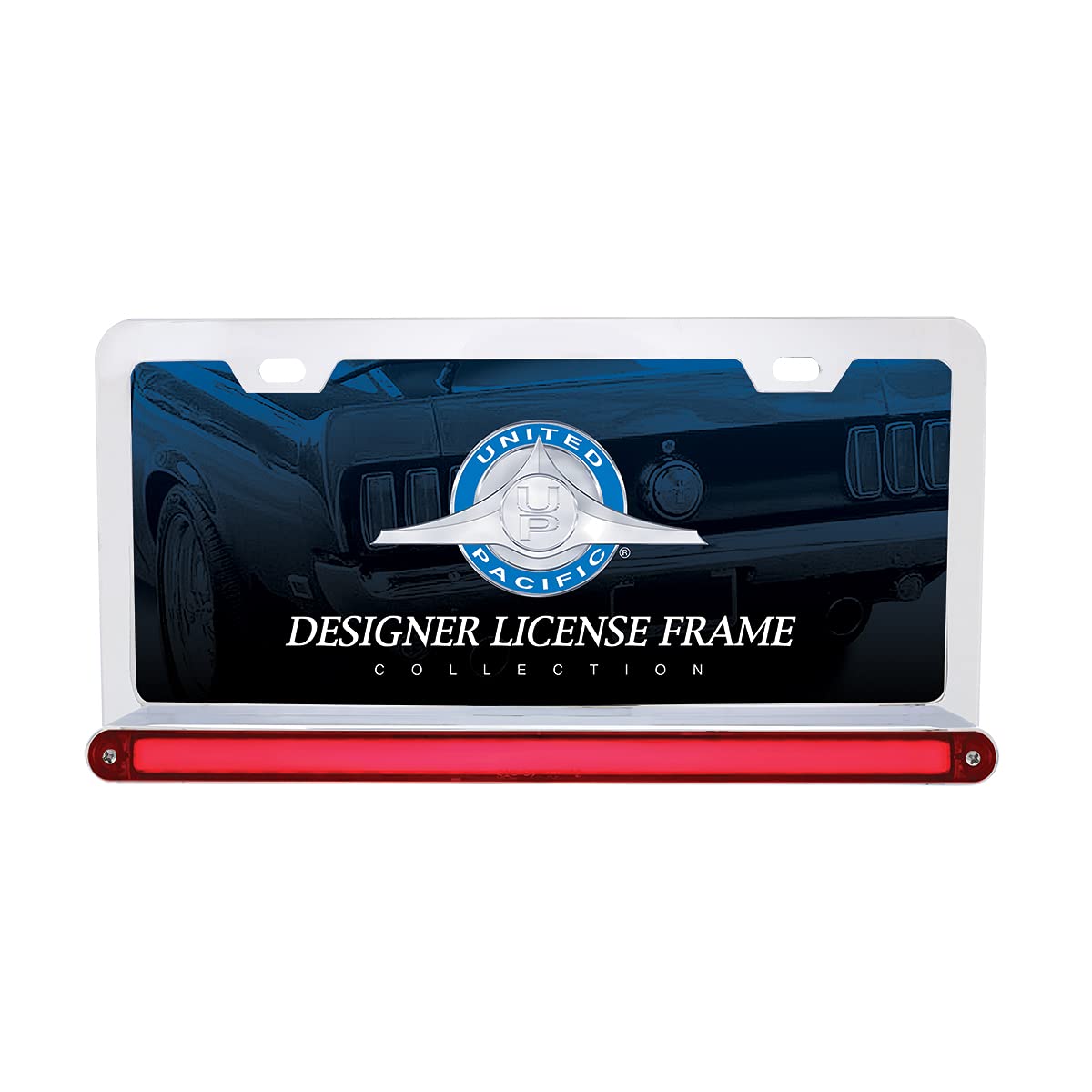 United Pacific 36497 Chrome License Plate Frame with 24 LED 12 Inch Glow Light Bar - Red LED/Red Lens for Cars, Trucks & Motorcycles - Enhances Night Visibility & Custom Styling