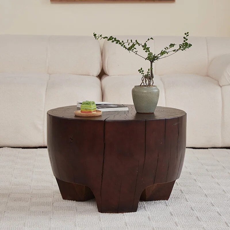 Rustic Tree Trunk Solid Wood Coffee Table - Natural Round Log Side Table for Living Room, Cabin & Outdoor Patio Furniture