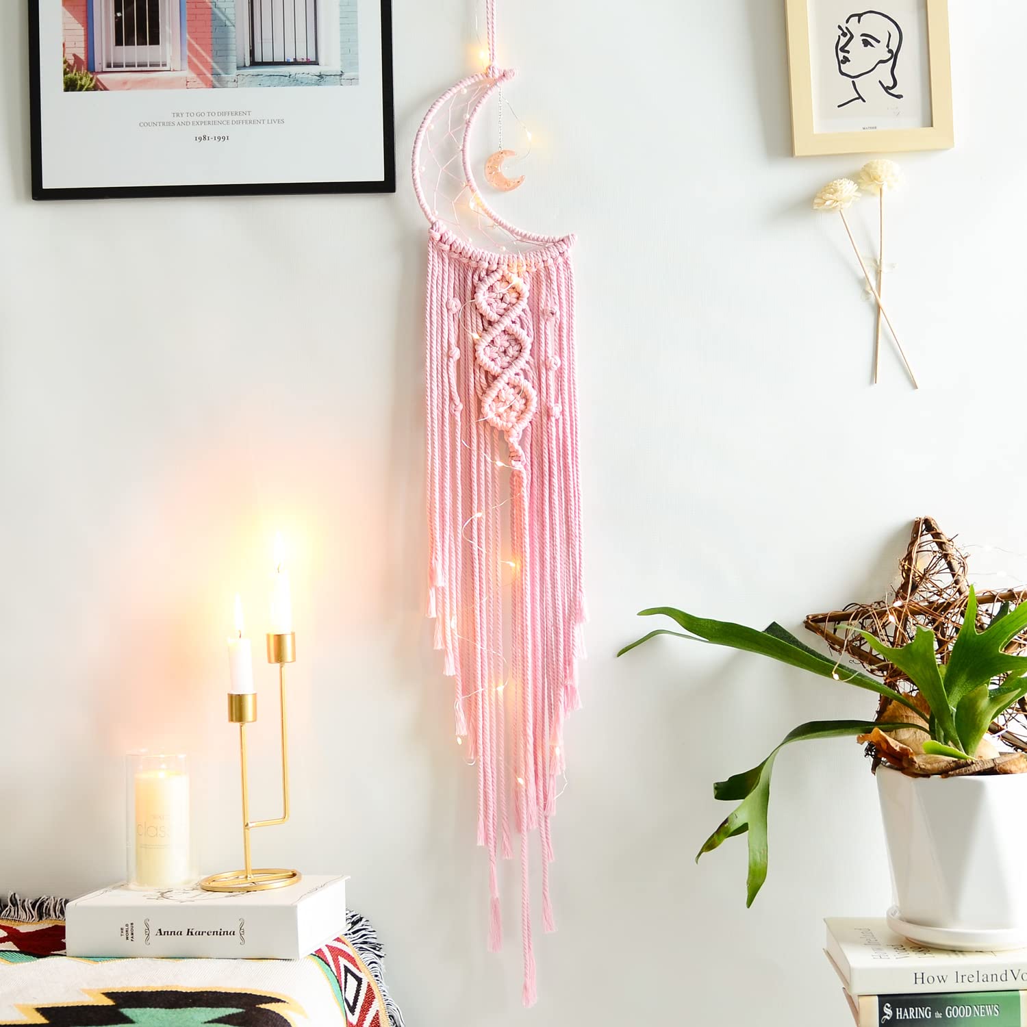 JOBOSI Moon Handmade Dream Catcher - Boho Hippie Wall Hanging for Bedroom Decor, Unique Gifts for Women, Girls, Teens & Mothers - Perfect for Nursery, Dorm Room & Boho Home Decor