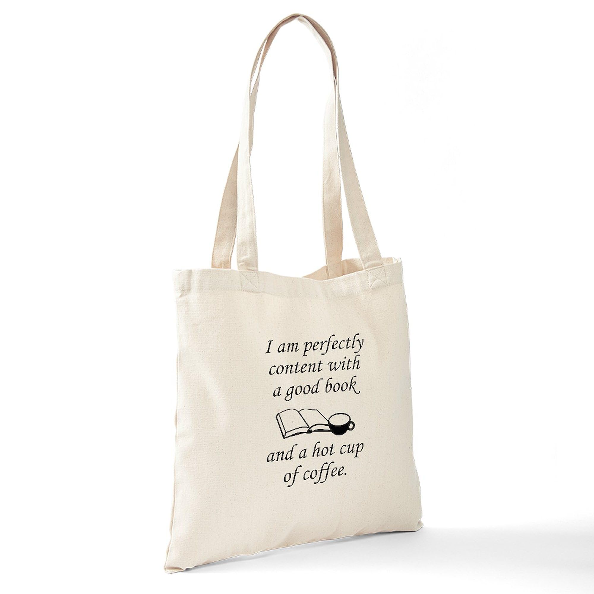 Good Book And Coffee Tote Bag - Natural Canvas Reusable Shopping Bag for Book Lovers & Coffee Enthusiasts - Perfect for Library Visits, Grocery Shopping & Beach Days