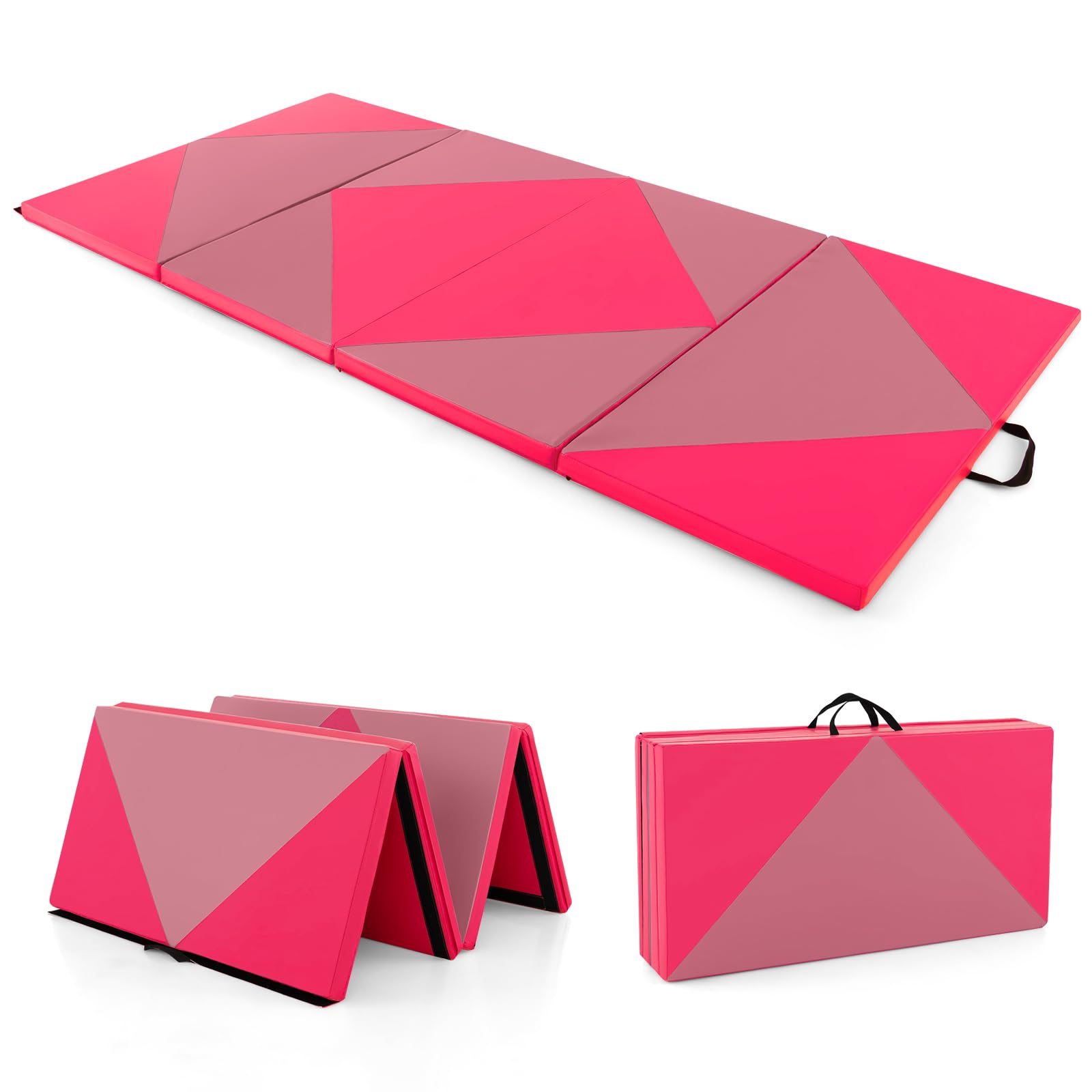 COSTWAY Thick Folding Exercise Mat, Non-Slip PU Foam Gym Mat with Handles for Yoga, Pilates, Home Workouts & Gymnastics Training - Perfect for Home Gym, Studio & Outdoor Fitness