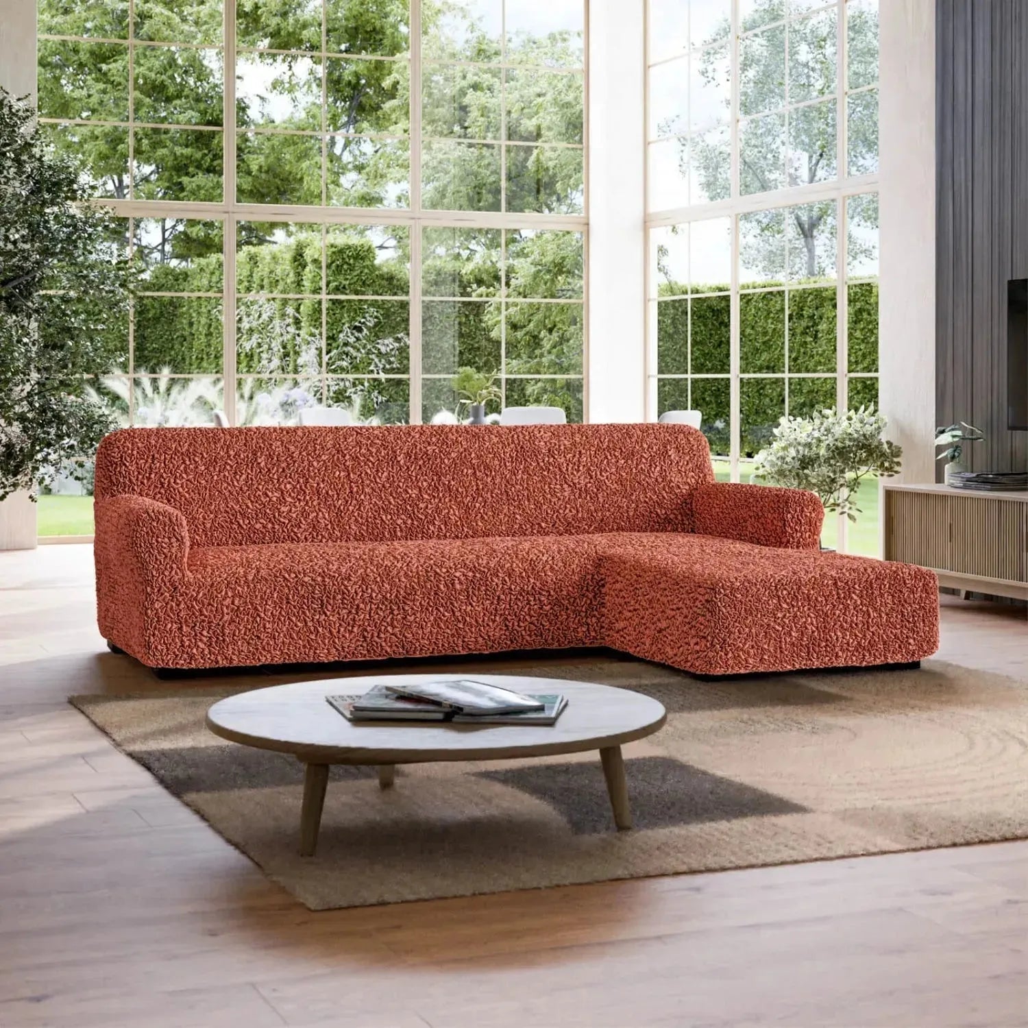 L Shaped Sofa Slipcover Right Chaise - Premium Fuco Cotton Stretchable Couch Cover - Perfect for Living Room, Sectional Sofa Protection & Home Decor