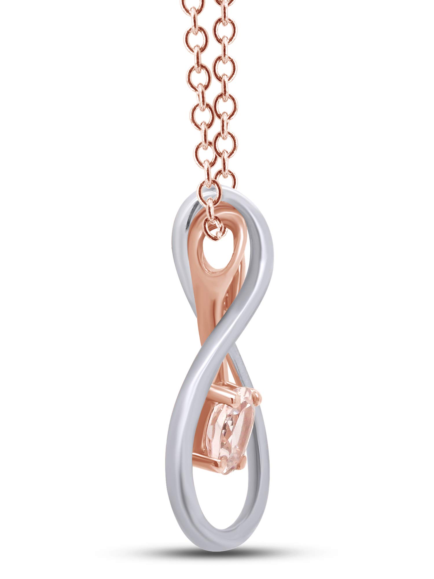 14K Gold Over Sterling Silver Morganite Infinity Pendant Necklace - 5MM Round 1/2 Cttw Gemstone, Two-Tone Design for Women | Valentine's Day Gift, Anniversary Present, Birthday Jewelry for Her | Perfect for Romantic Occasions & Everyday Elegance