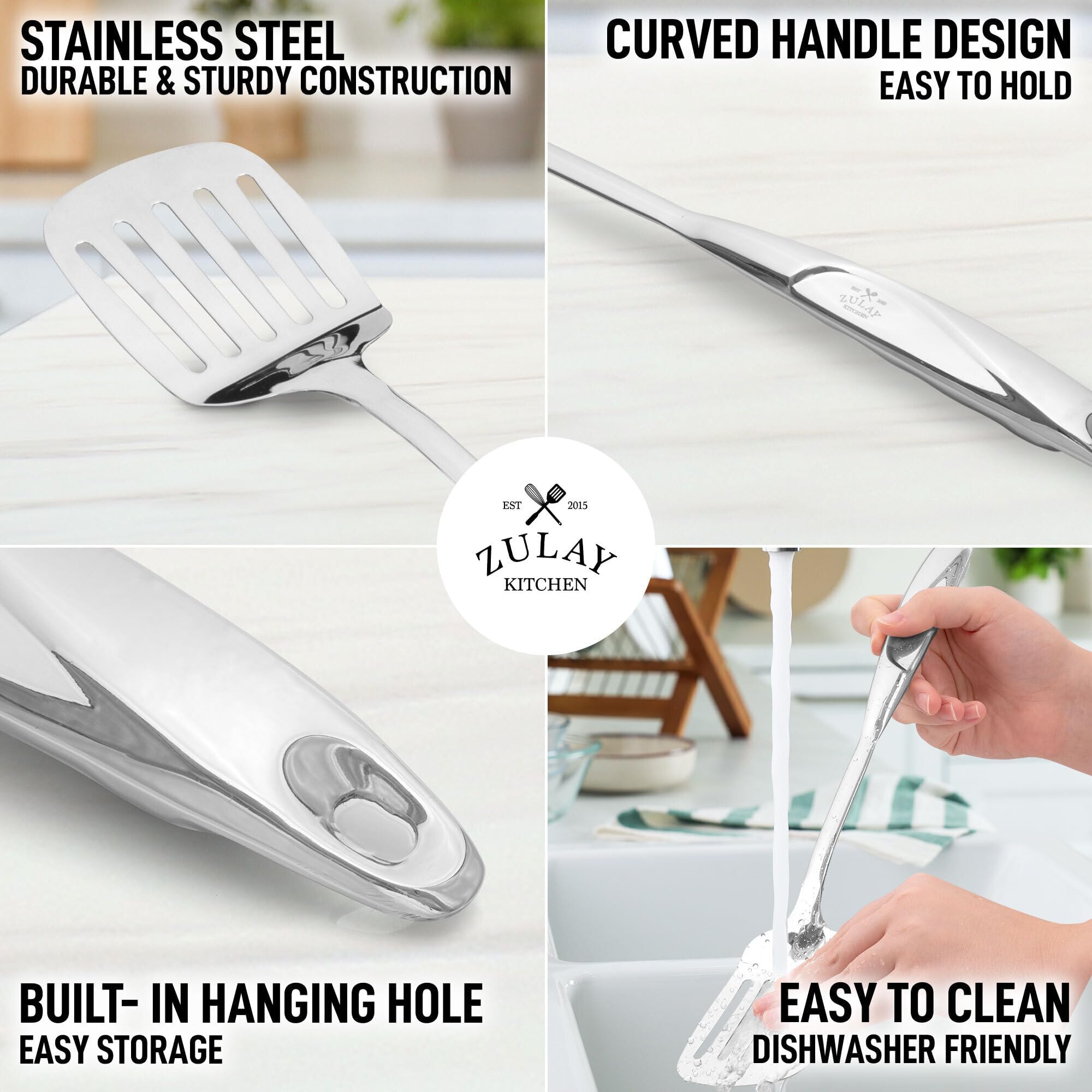 Premium 5-Piece Stainless Steel Kitchen Utensil Set - Durable Cooking Tools with Ergonomic Handles - Non-Slip Metal Spatula, Spoon, Turner & More - Perfect for Frying, Baking & Everyday Cooking - Easy to Clean Kitchen Gadgets for Home Chefs